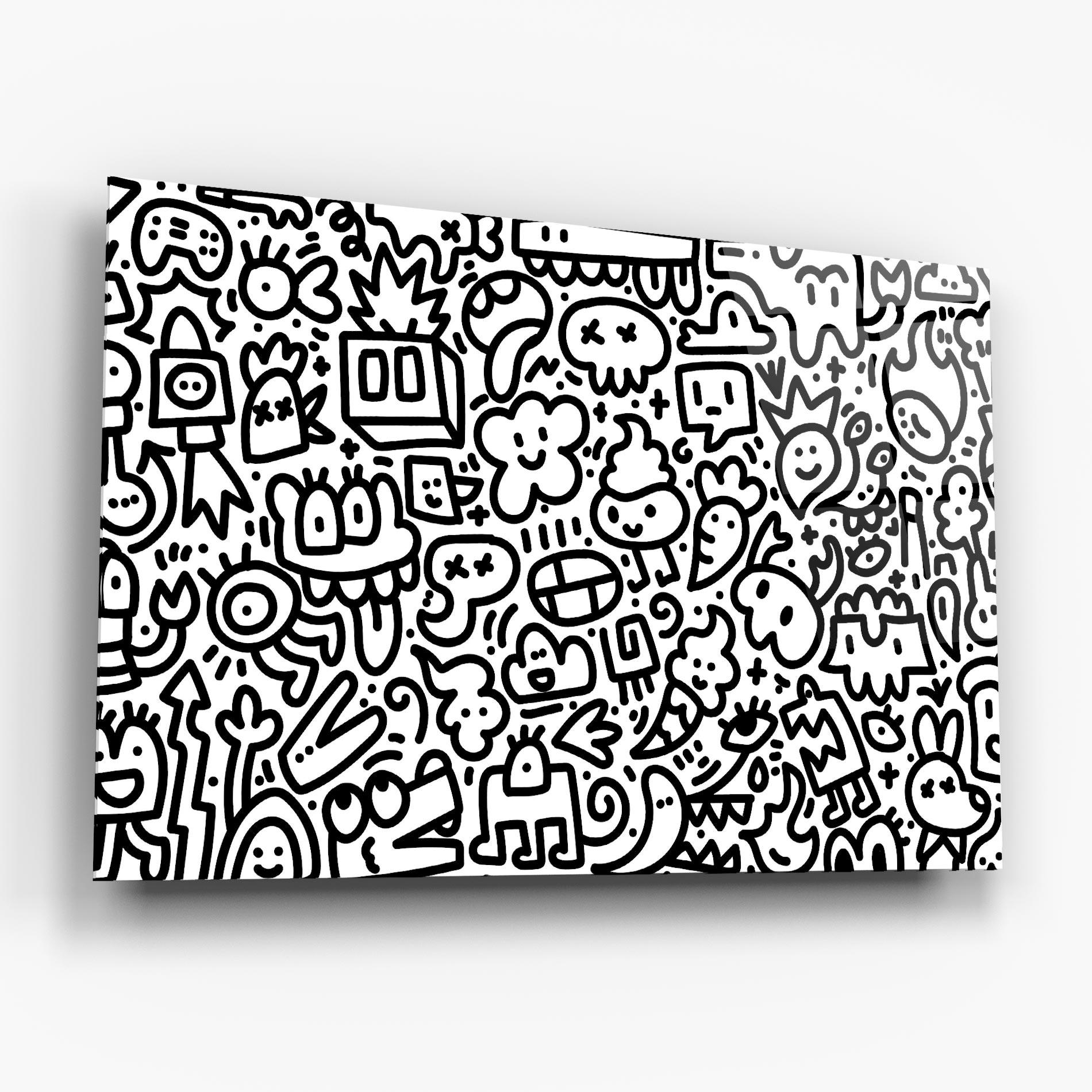 Tablou Sticla Black Line Doodle mockup 6