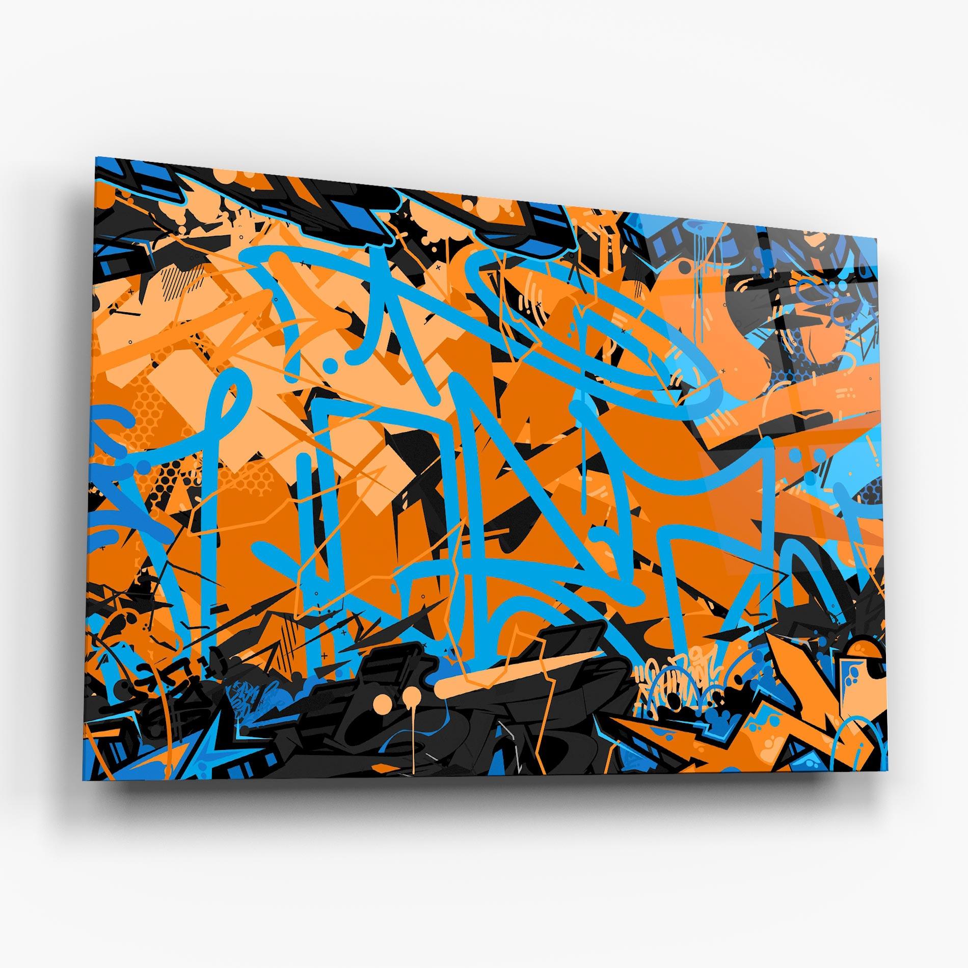 Tablou Sticla Blue Orange Graffiti mockup 6