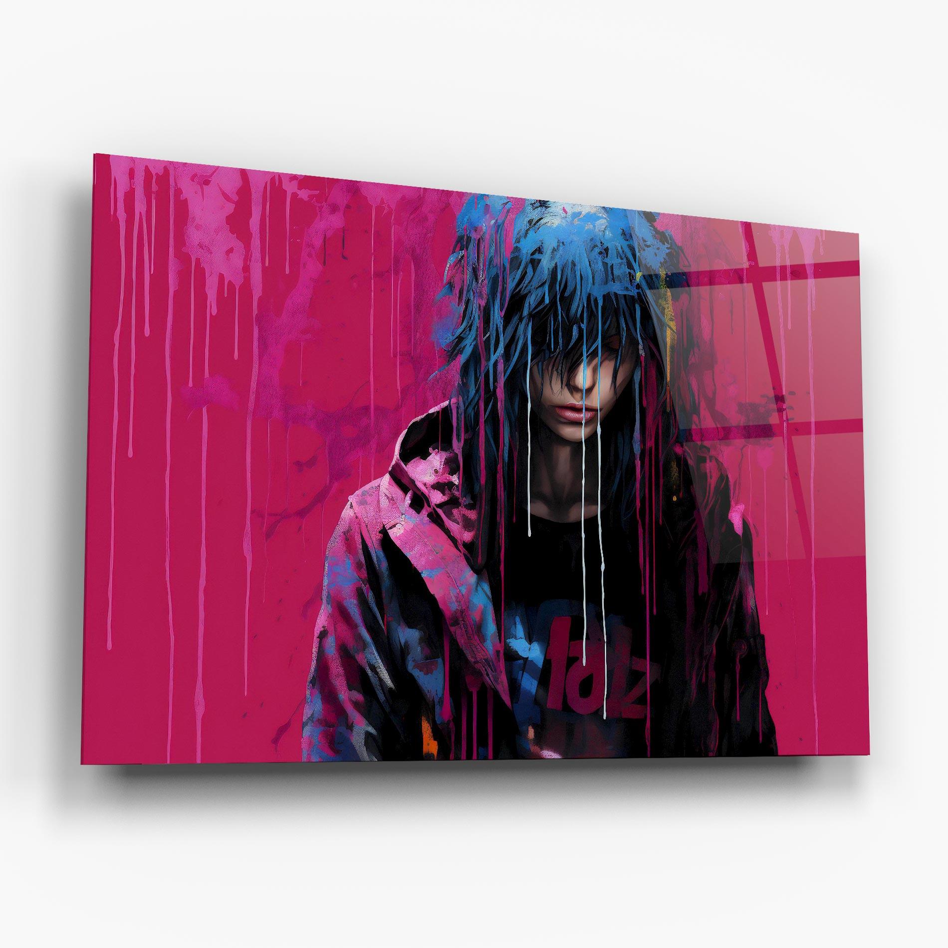 Tablou Sticla Blue Pink Falling Paint mockup 6
