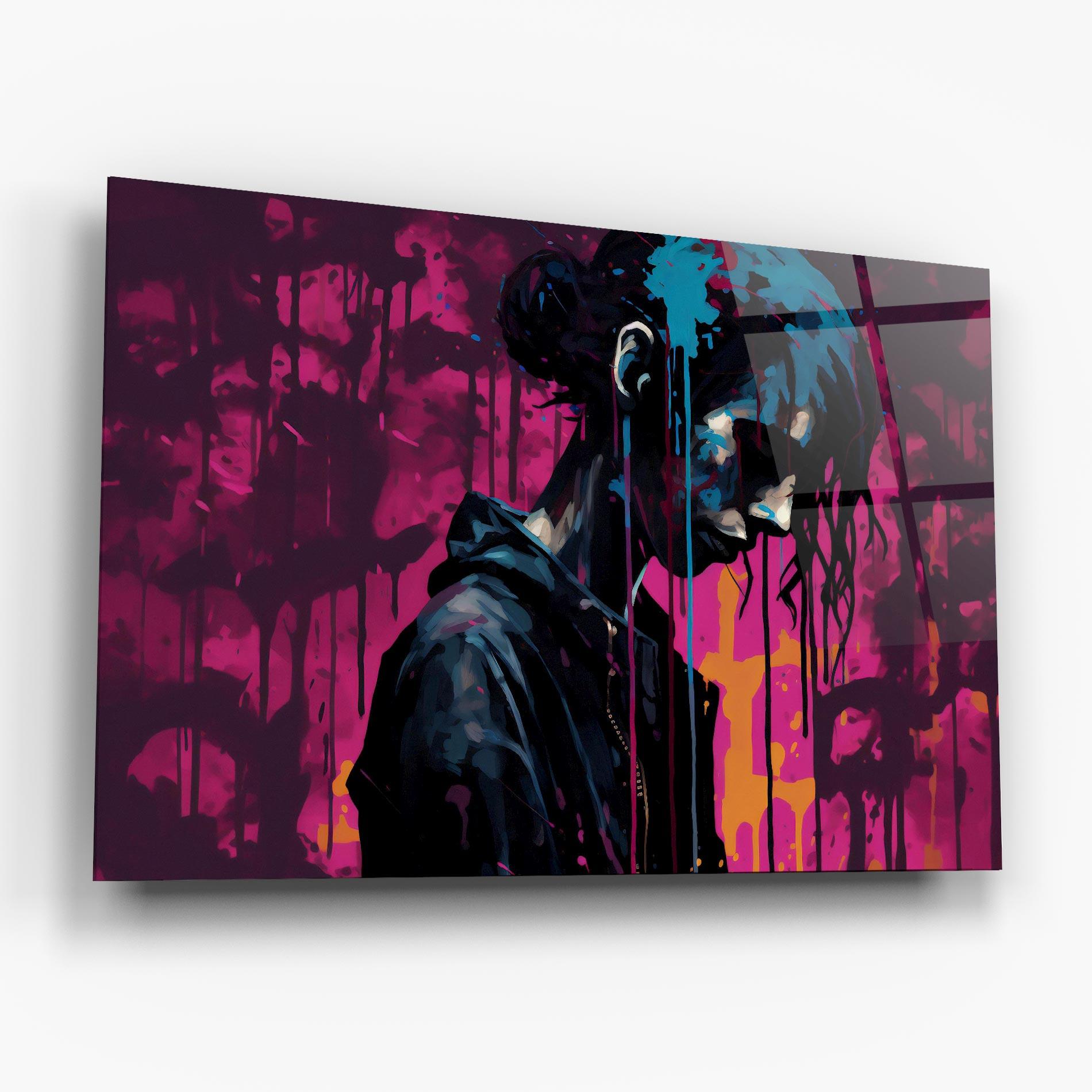 Tablou Sticla Blue Pink Paint Falling mockup 6