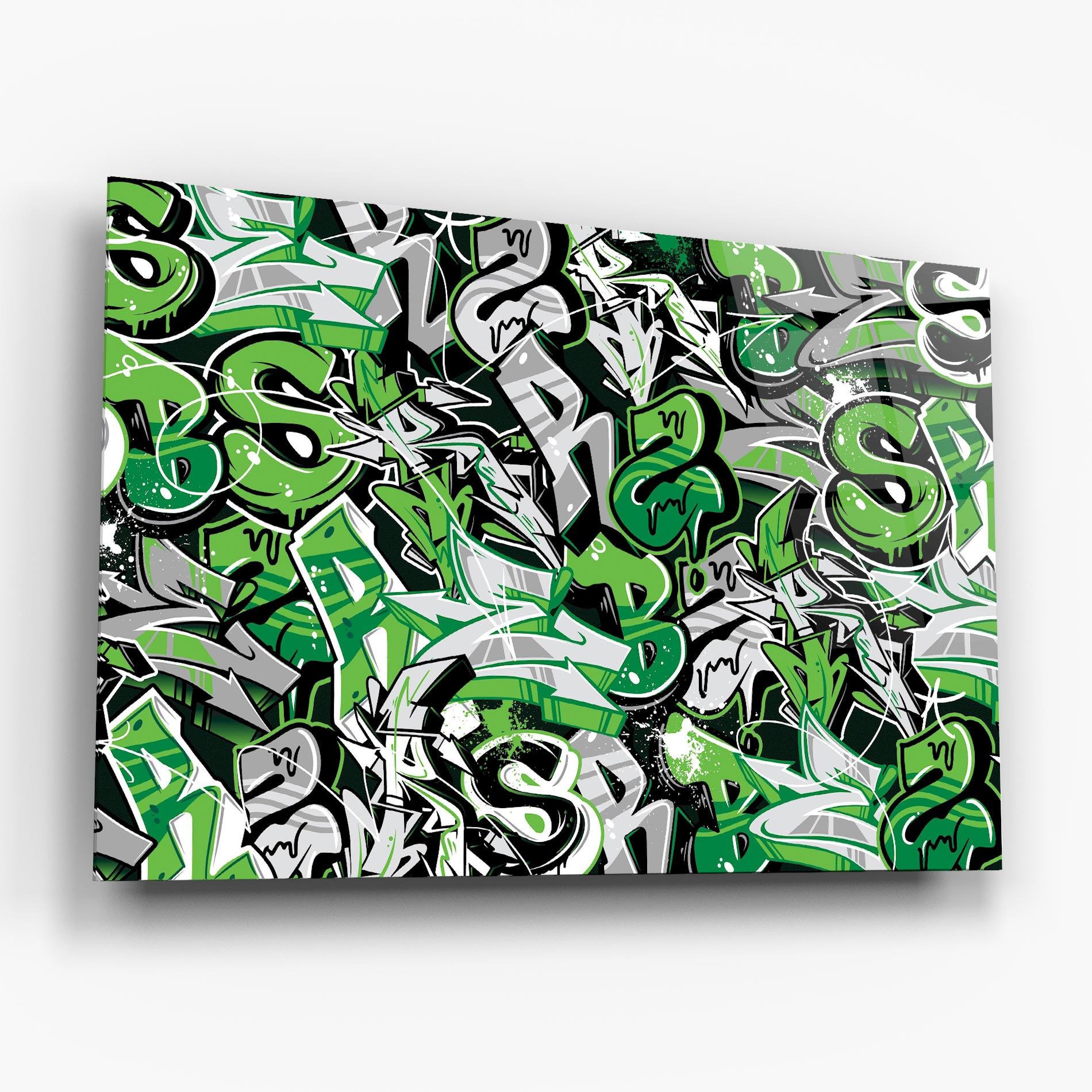 Tablou Sticla Green Graffiti Letters mockup 6