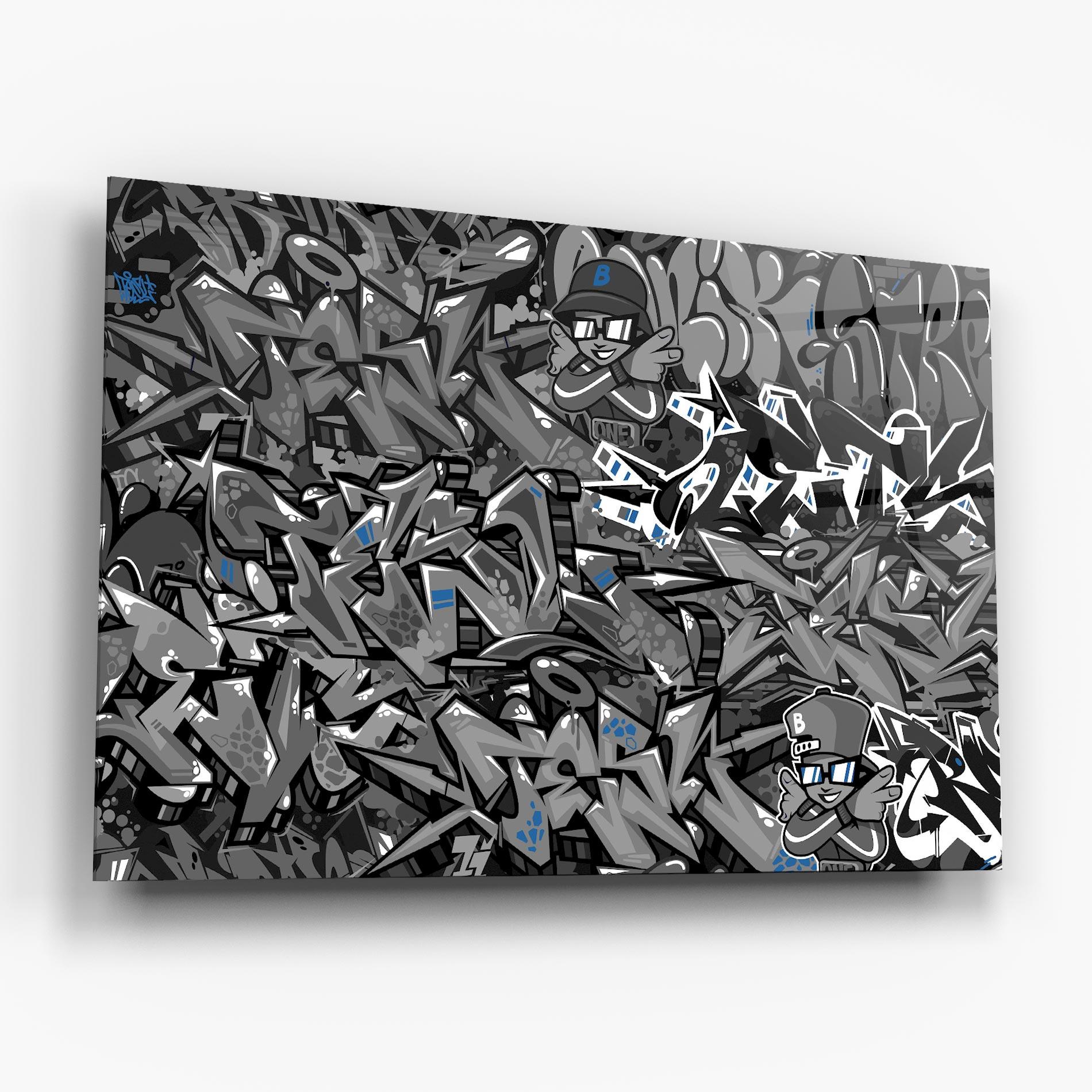 Tablou Sticla Grey Blue Graffiti mockup 6