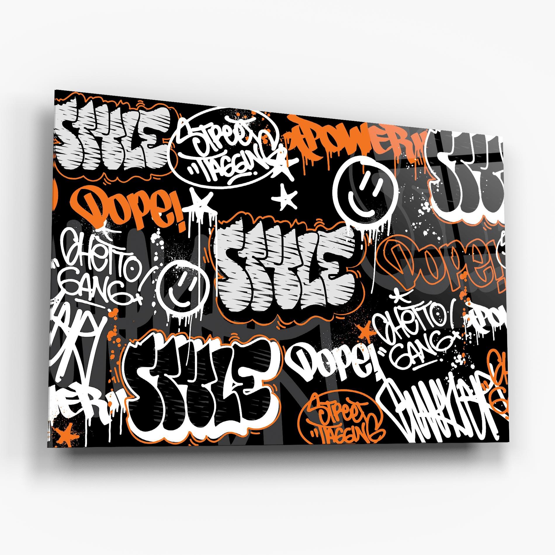 Tablou Sticla Orange Black Graffiti mockup 6
