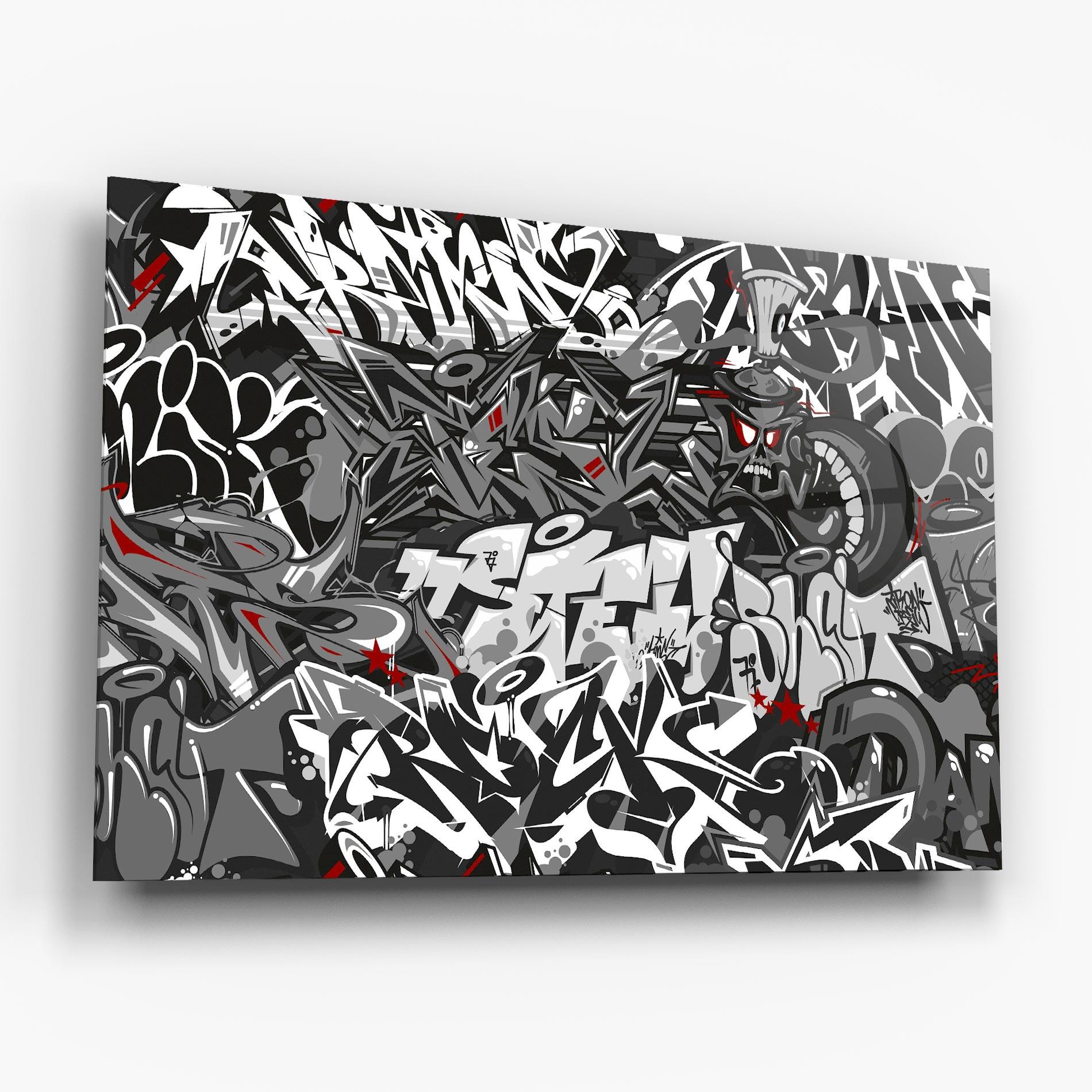 Tablou Sticla Skull Graffiti mockup 6