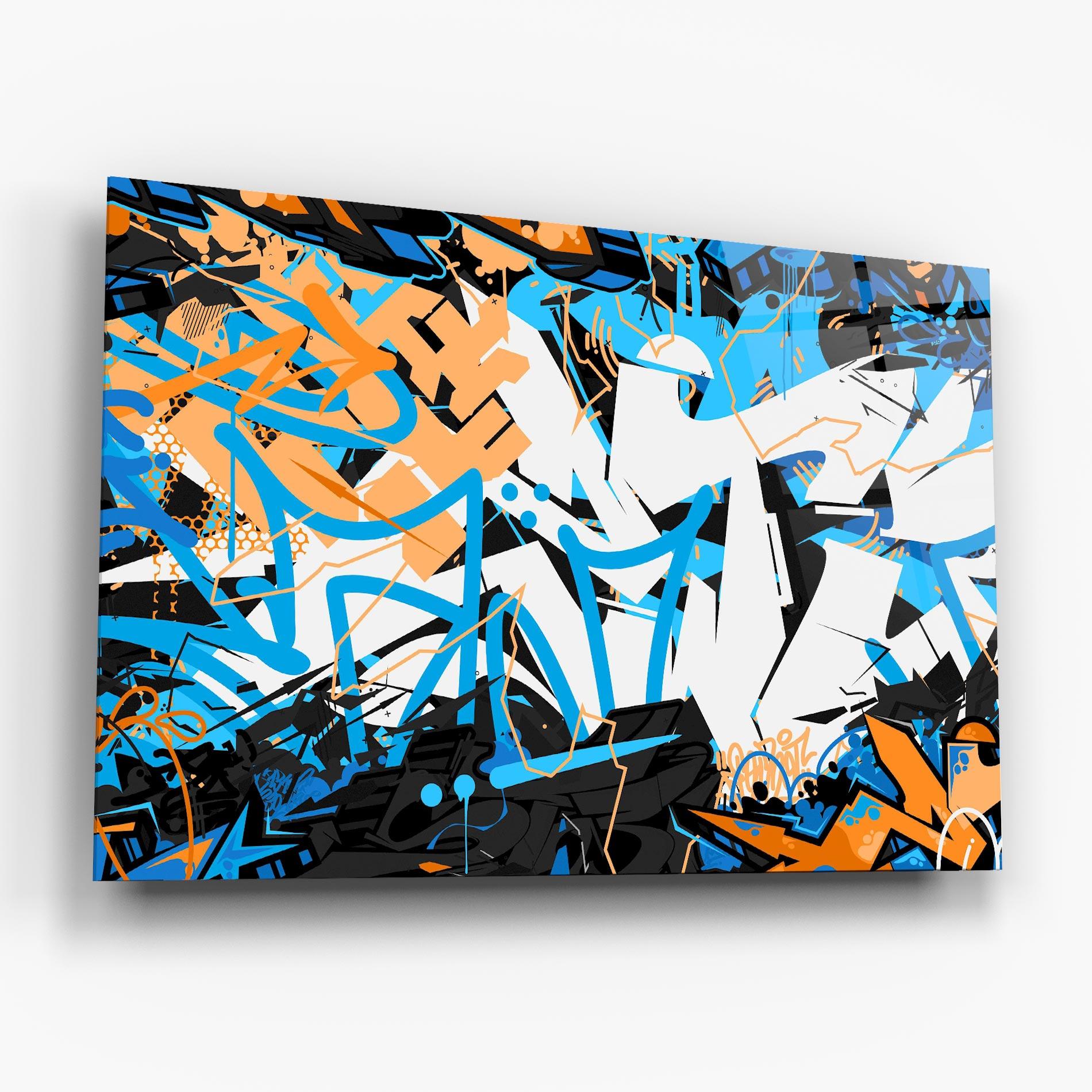Tablou Sticla White Orange Graffiti mockup 6