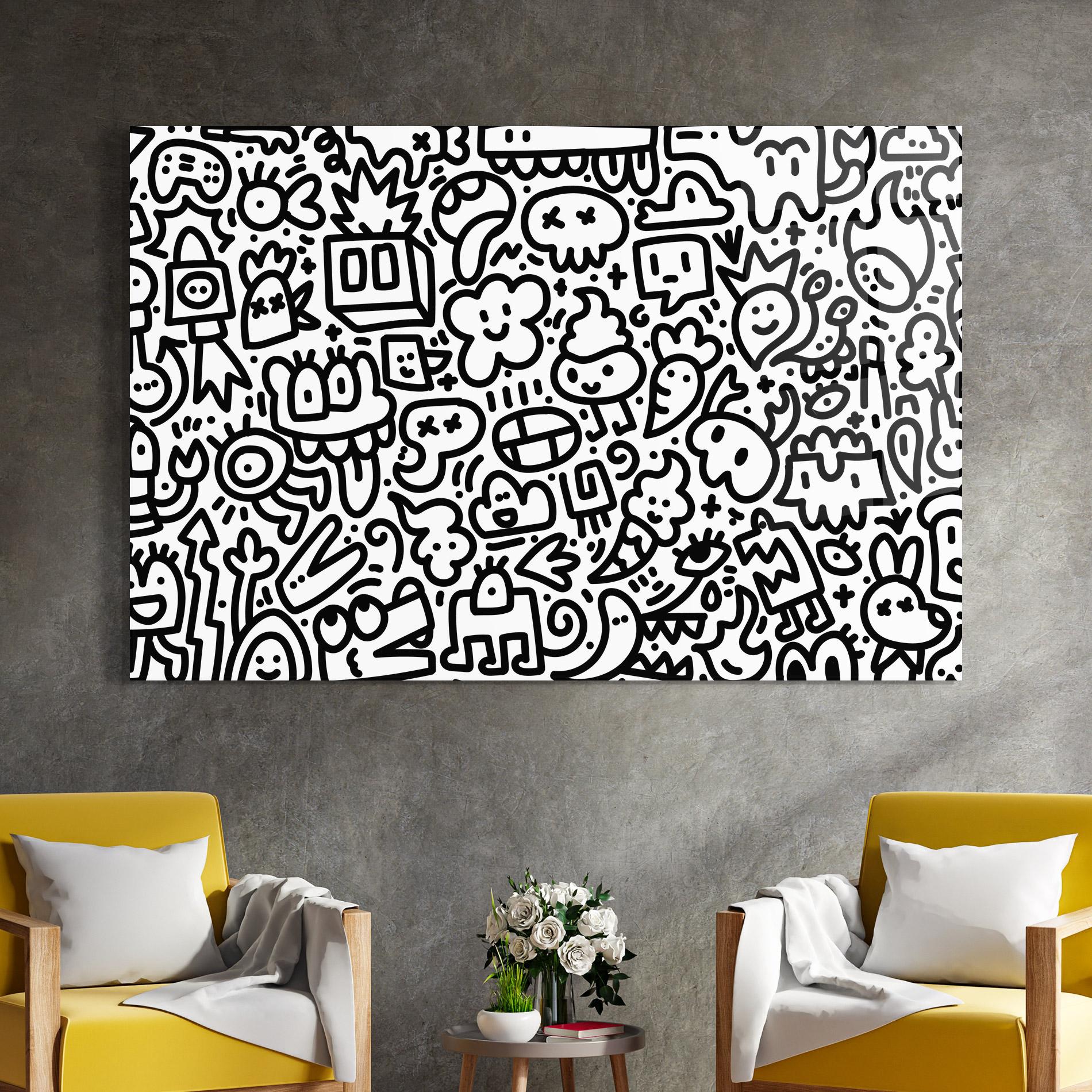 Tablou Sticla Black Line Doodle mockup 4