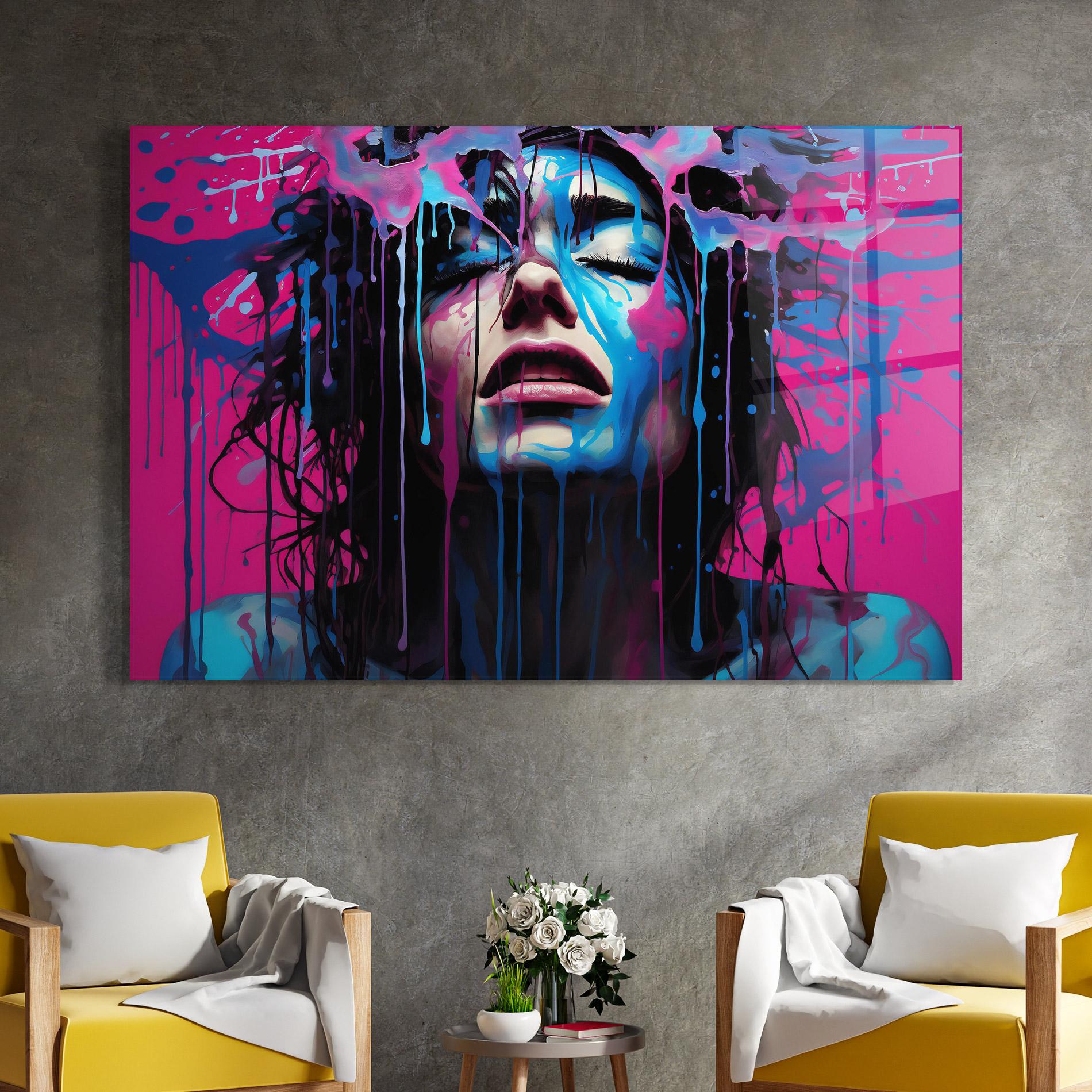 Tablou Sticla Blue Pink Woman mockup 4