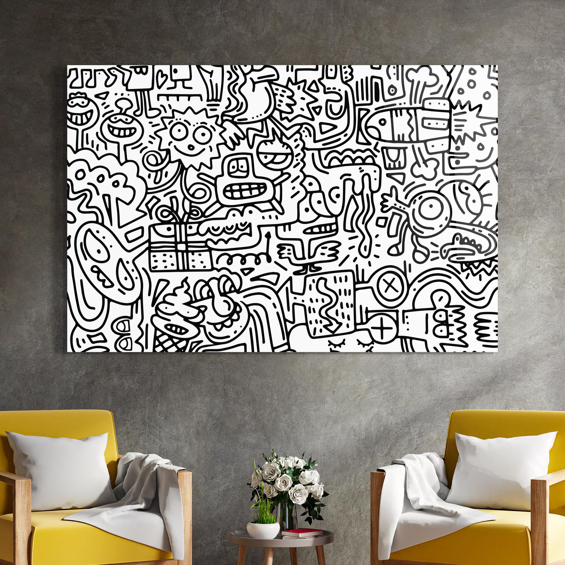 Tablou Sticla Doodle Black Line mockup 4