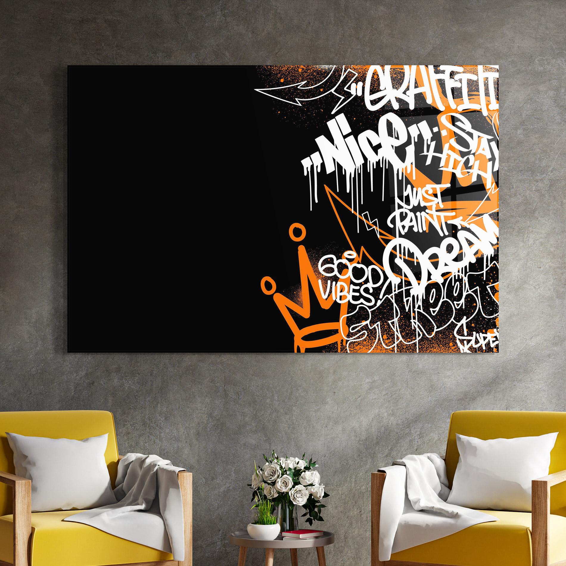 Tablou Sticla Good Vibes Graffiti mockup 4