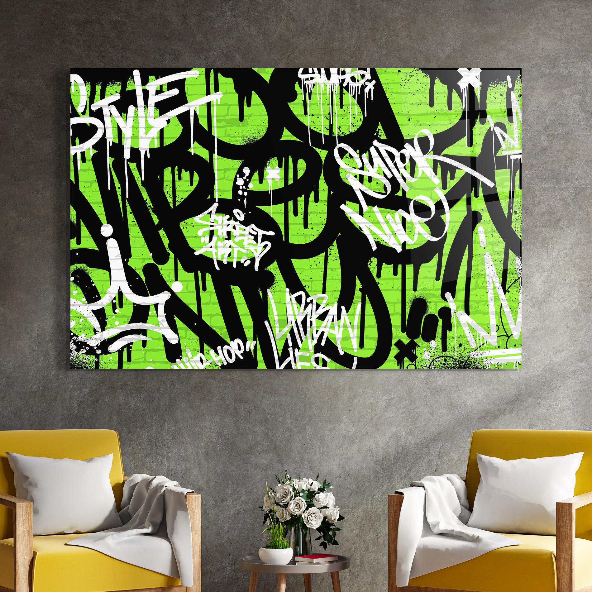 Tablou Sticla Graffiti Green Style mockup 4