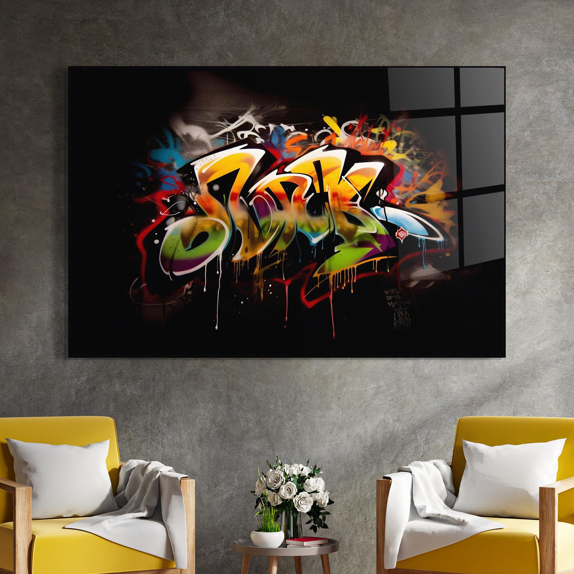 Tablou Sticla Graffiti Style Wall mockup 4