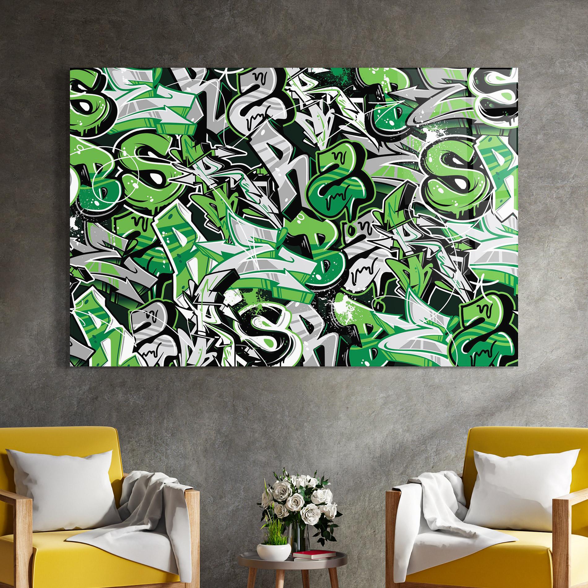 Tablou Sticla Green Graffiti Letters mockup 4