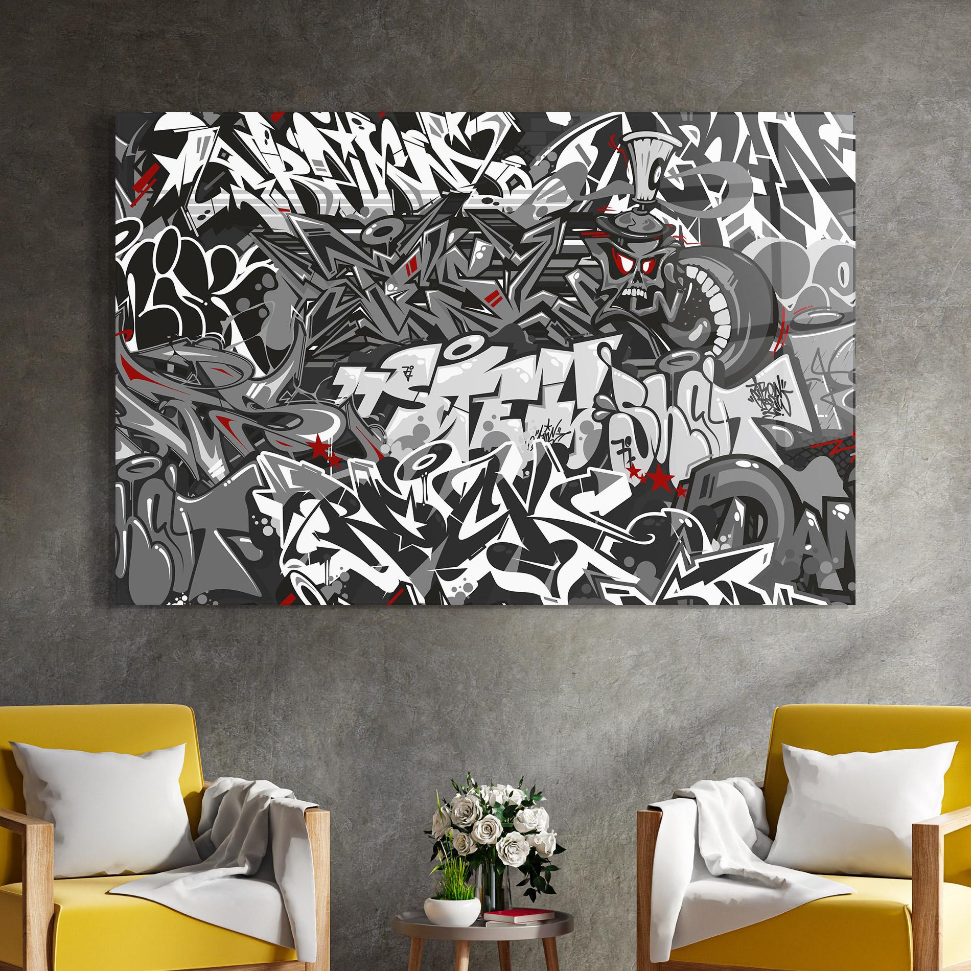 Tablou Sticla Skull Graffiti mockup 4