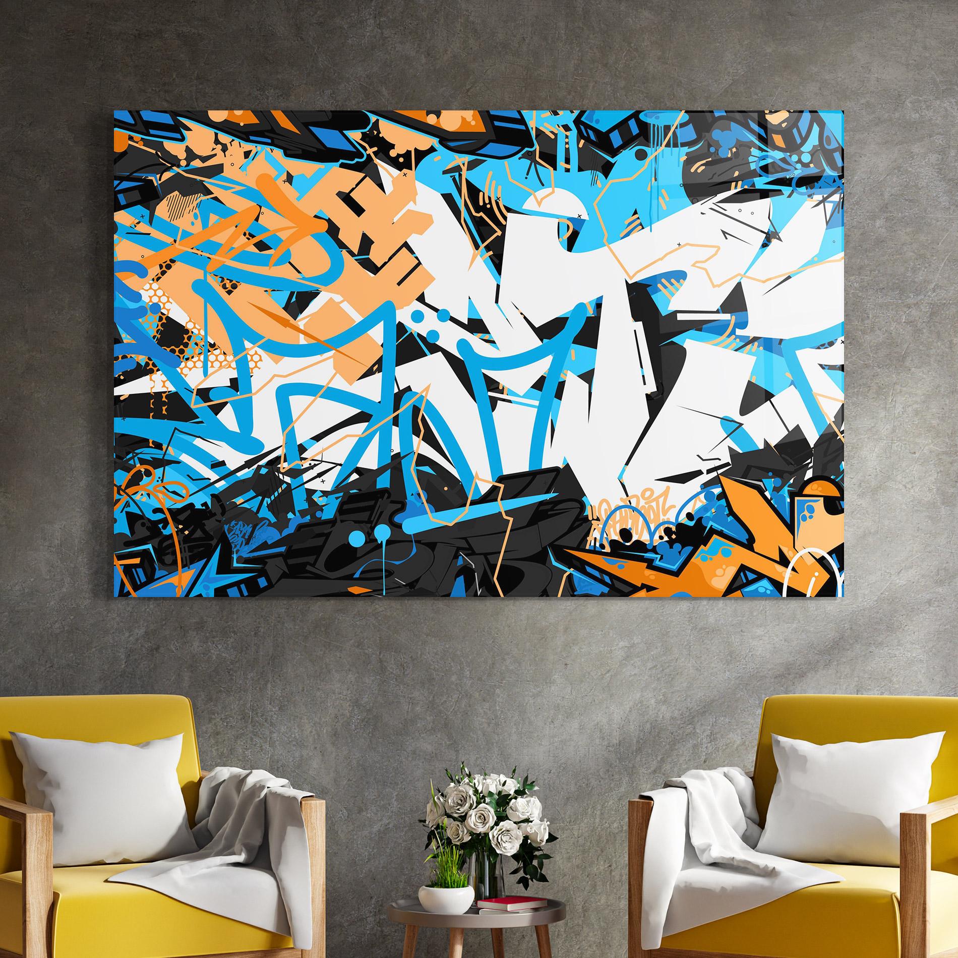 Tablou Sticla White Orange Graffiti mockup 4