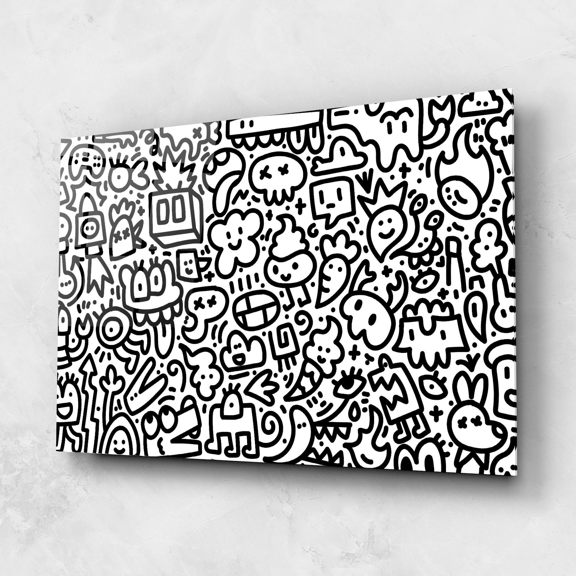 Tablou Sticla Black Line Doodle mockup 1