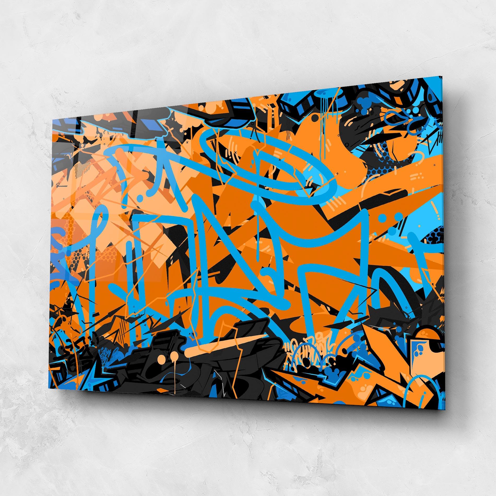 Tablou Sticla Blue Orange Graffiti mockup 1
