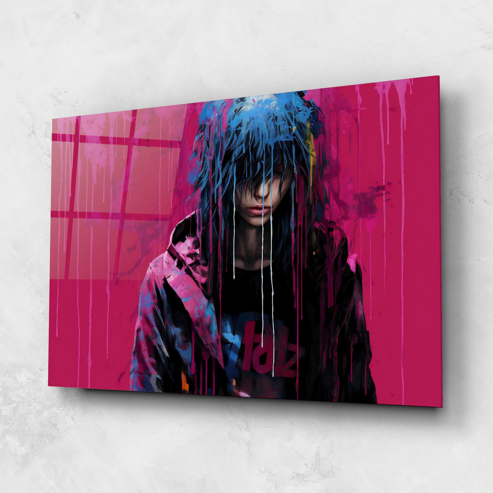 Tablou Sticla Blue Pink Falling Paint mockup 1