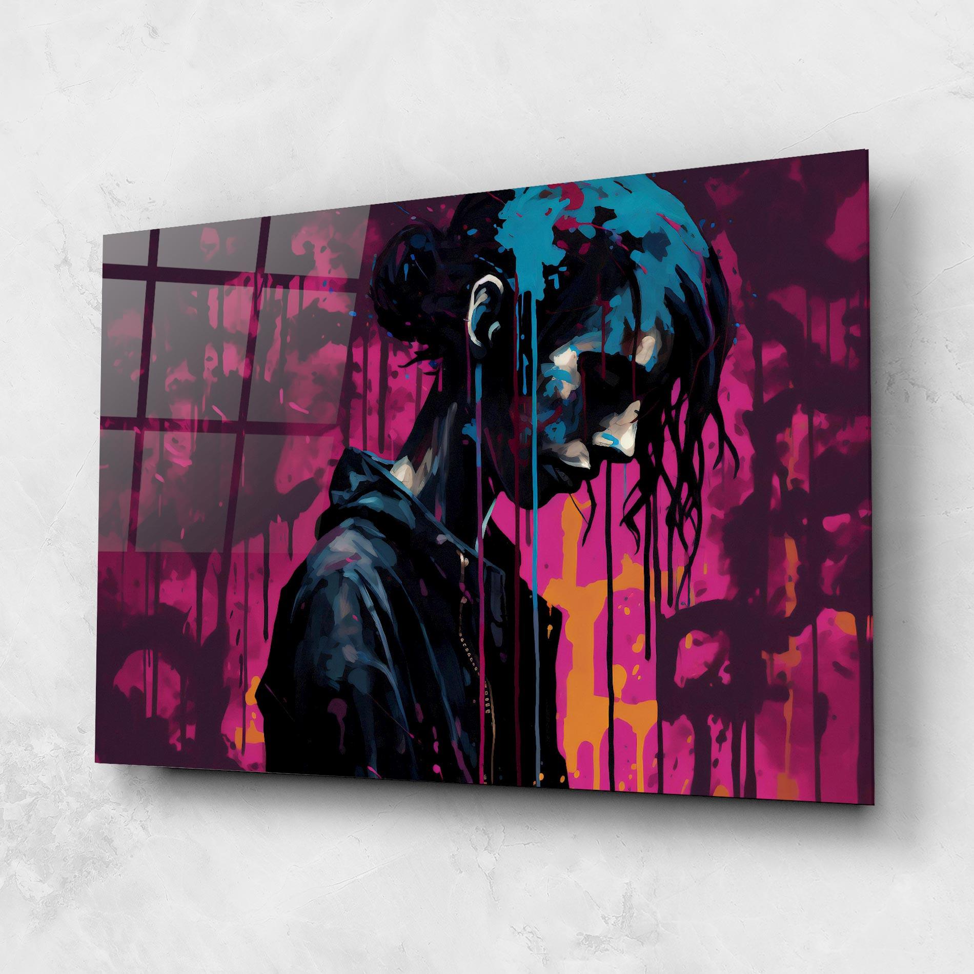 Tablou Sticla Blue Pink Paint Falling mockup 1