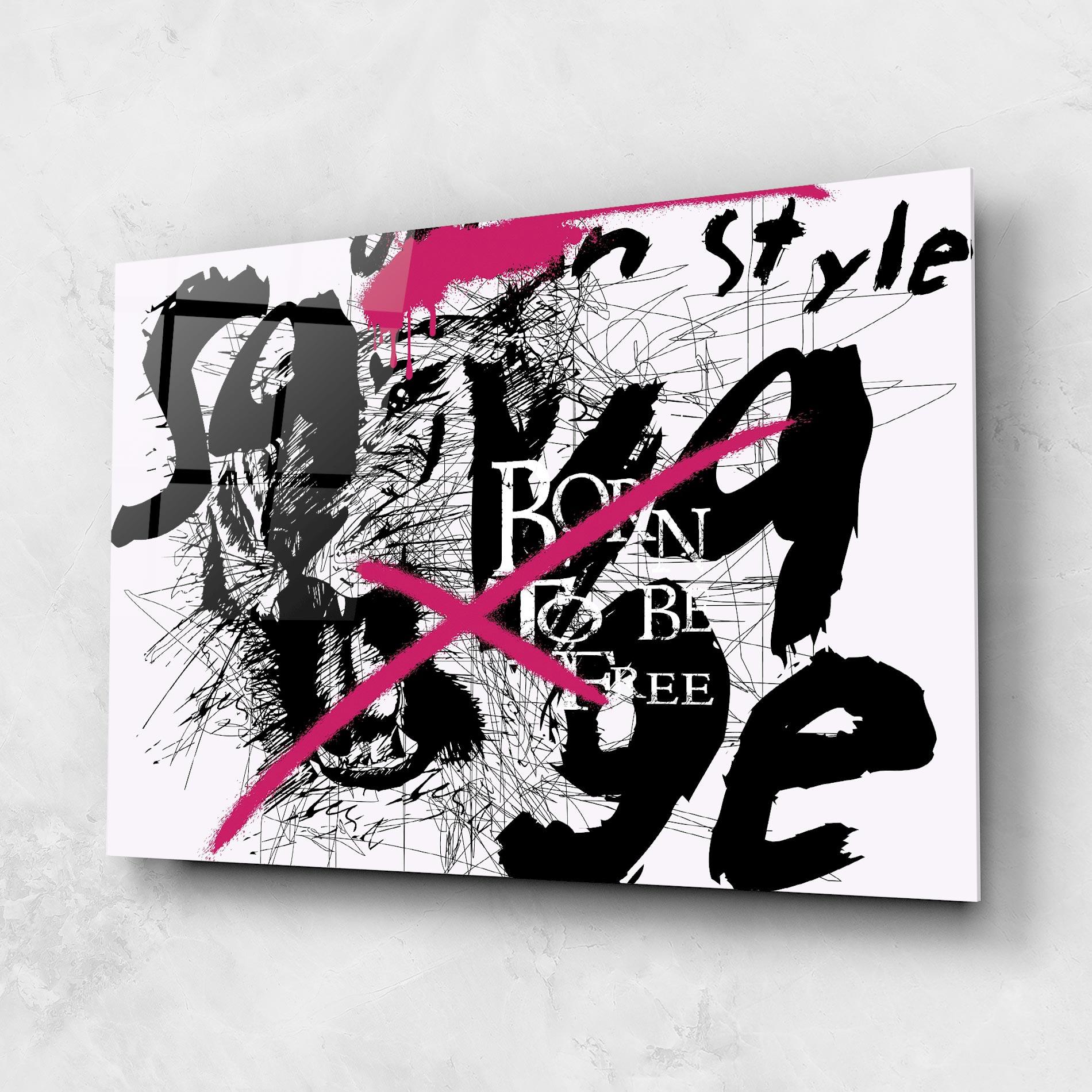 Tablou Sticla Born Free Graffiti mockup 1
