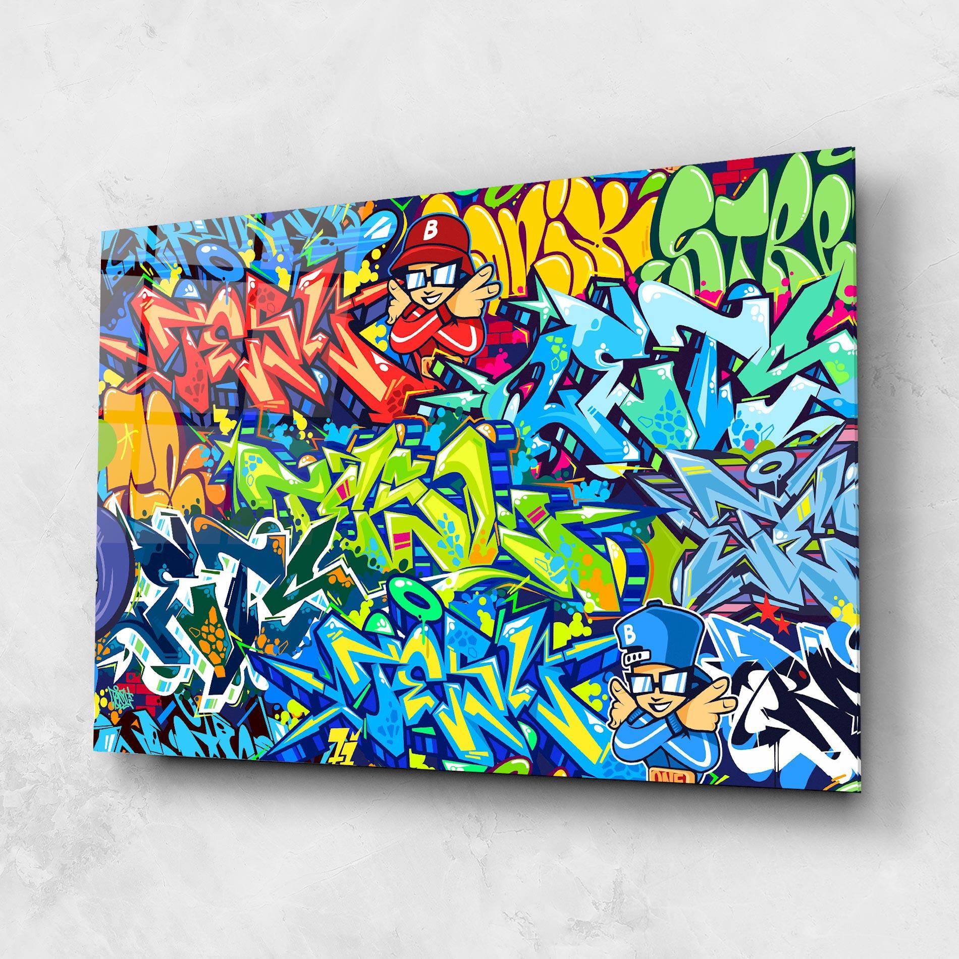Tablou Sticla Colorful Graffiti mockup 1