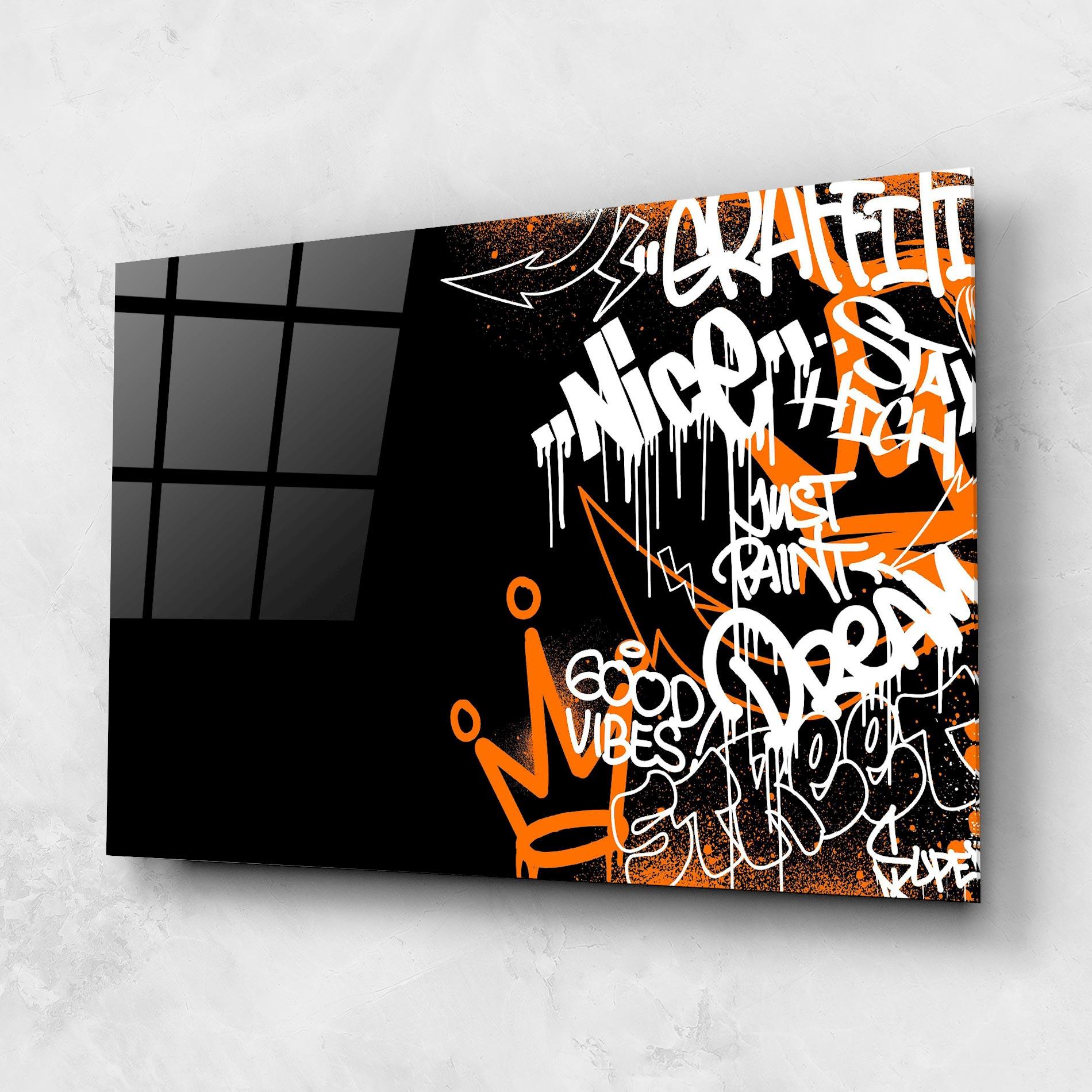 Tablou Sticla Good Vibes Graffiti mockup 1