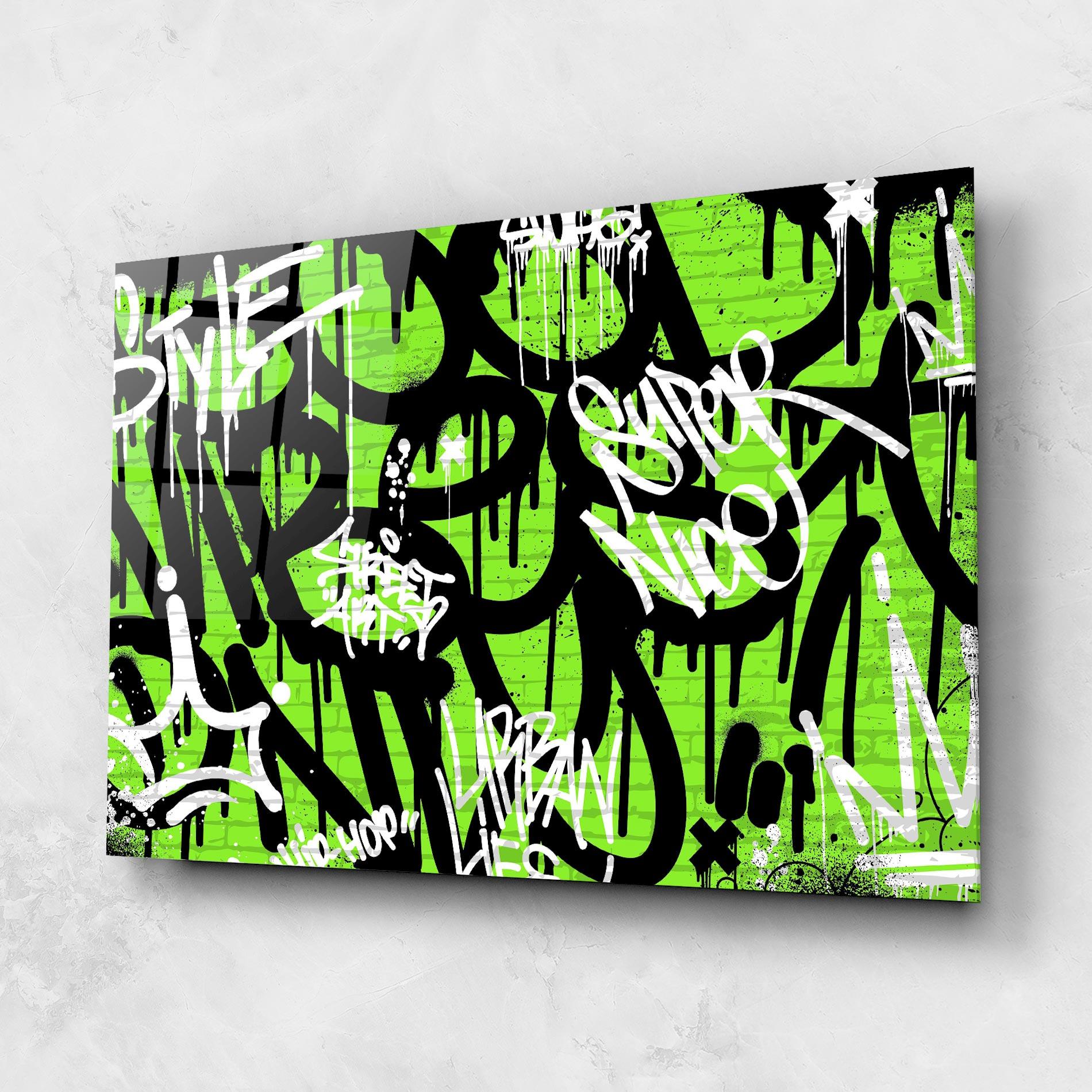 Tablou Sticla Graffiti Green Style mockup 1