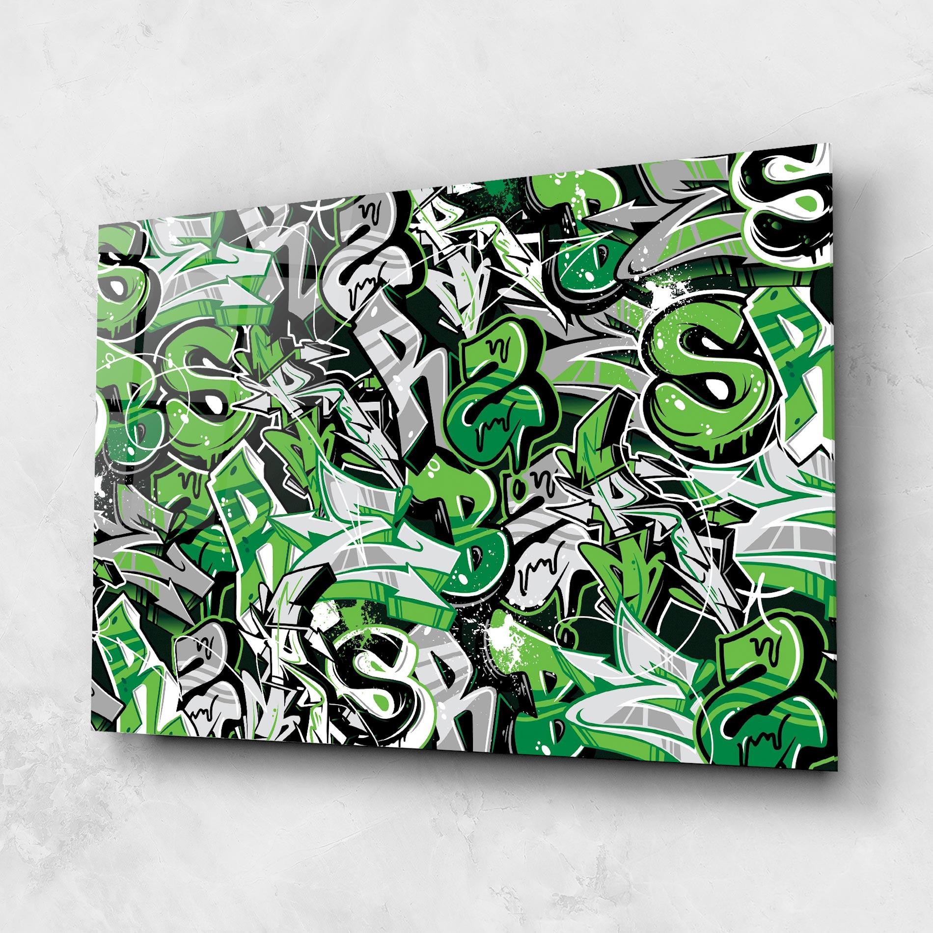 Tablou Sticla Green Graffiti Letters mockup 1