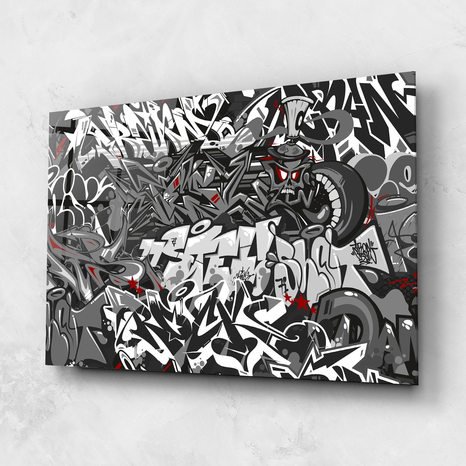 Tablou Sticla Skull Graffiti mockup 1