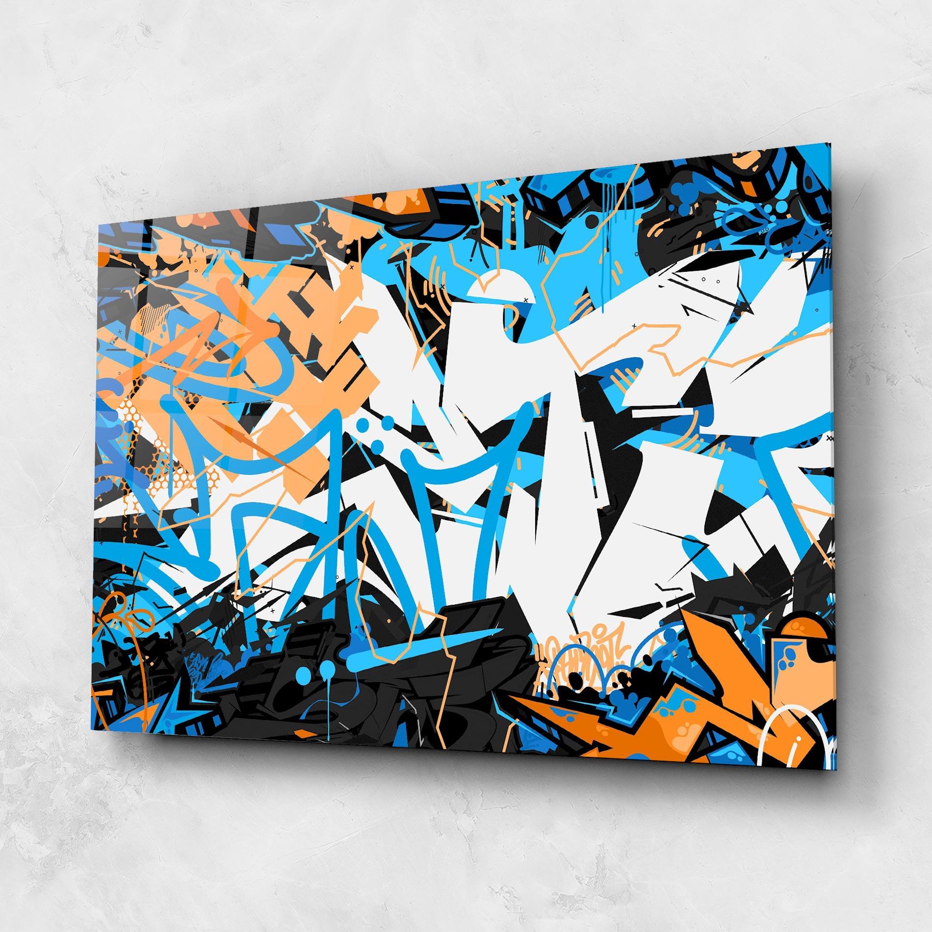 Tablou Sticla White Orange Graffiti mockup 1