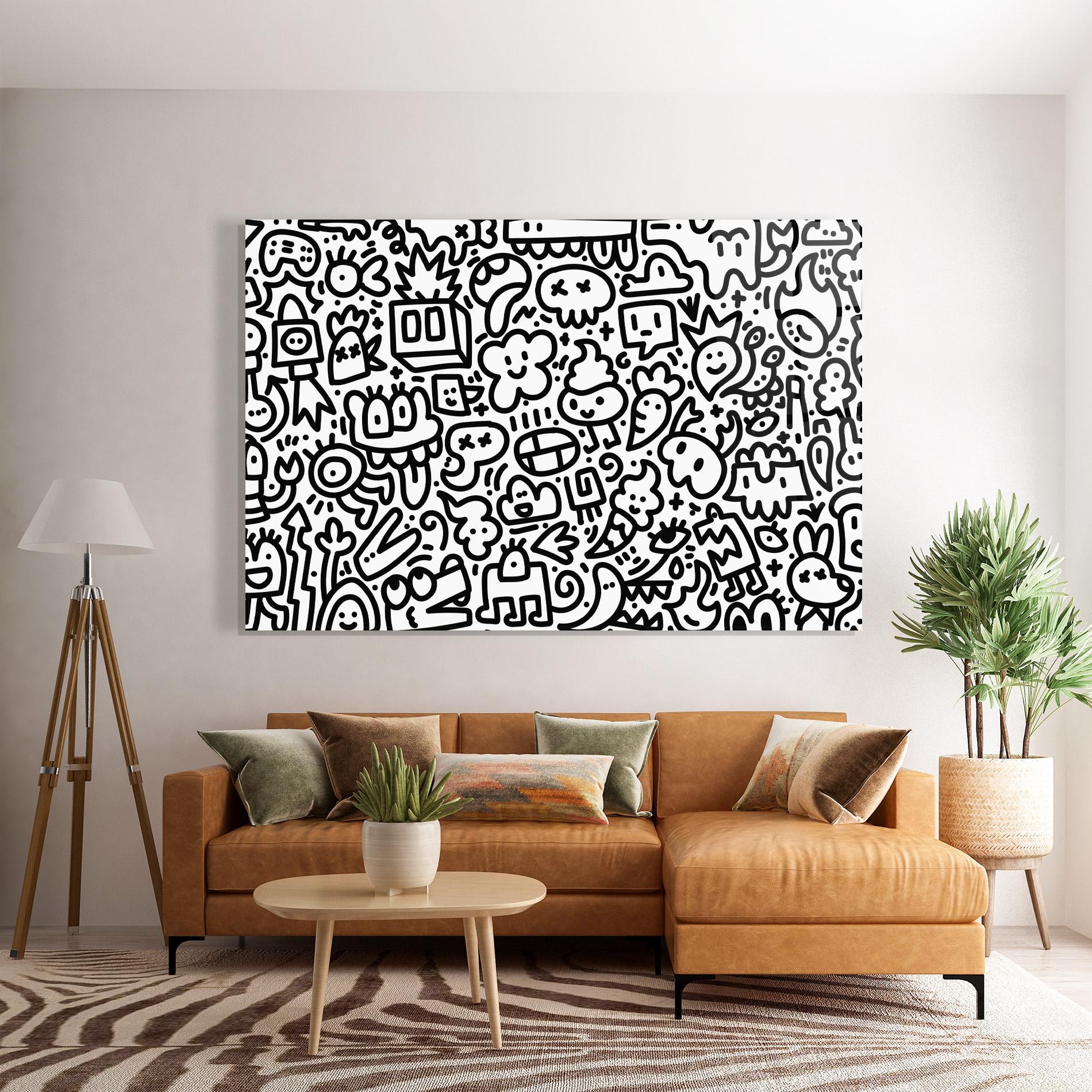 Tablou Sticla Black Line Doodle mockup 7