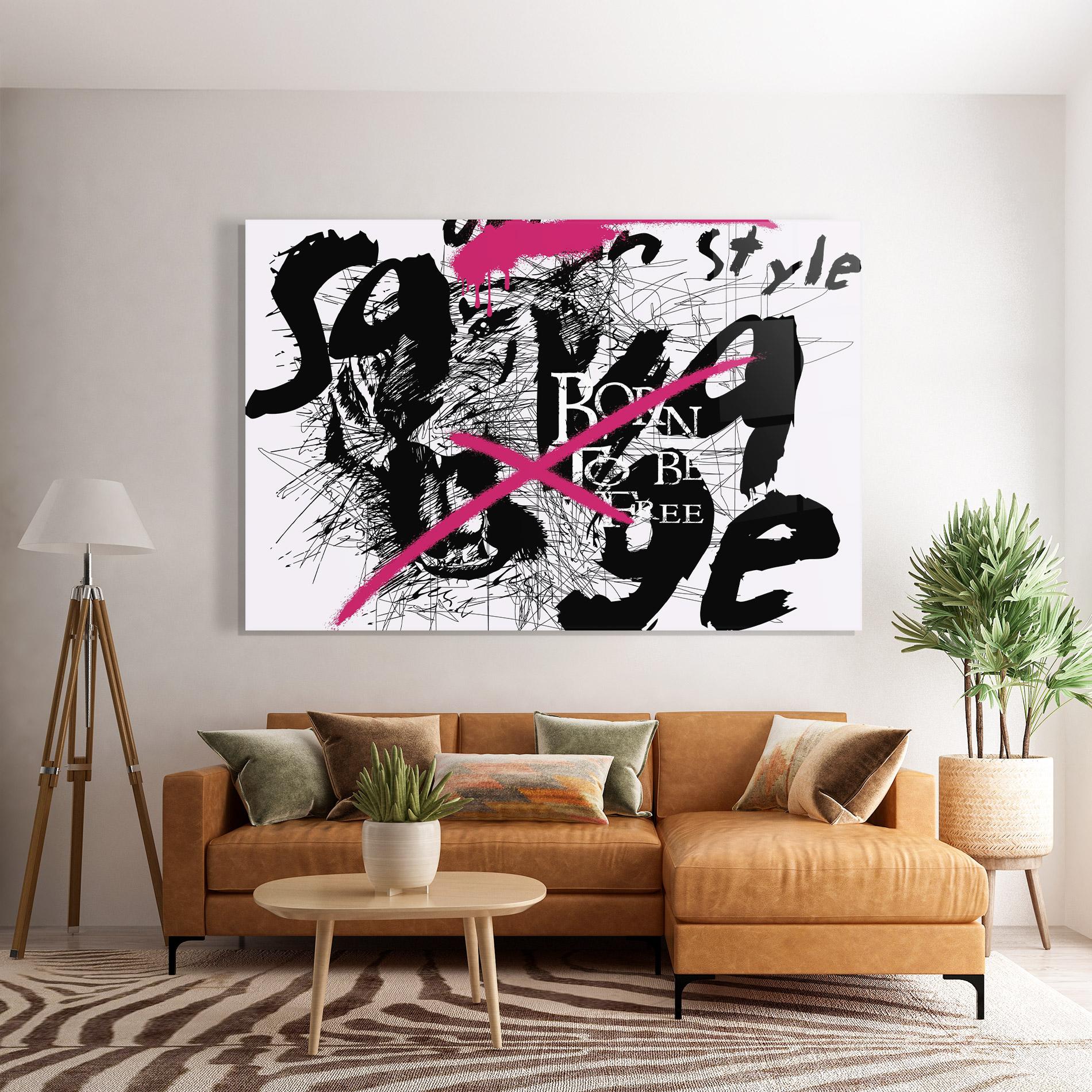 Tablou Sticla Born Free Graffiti mockup 7