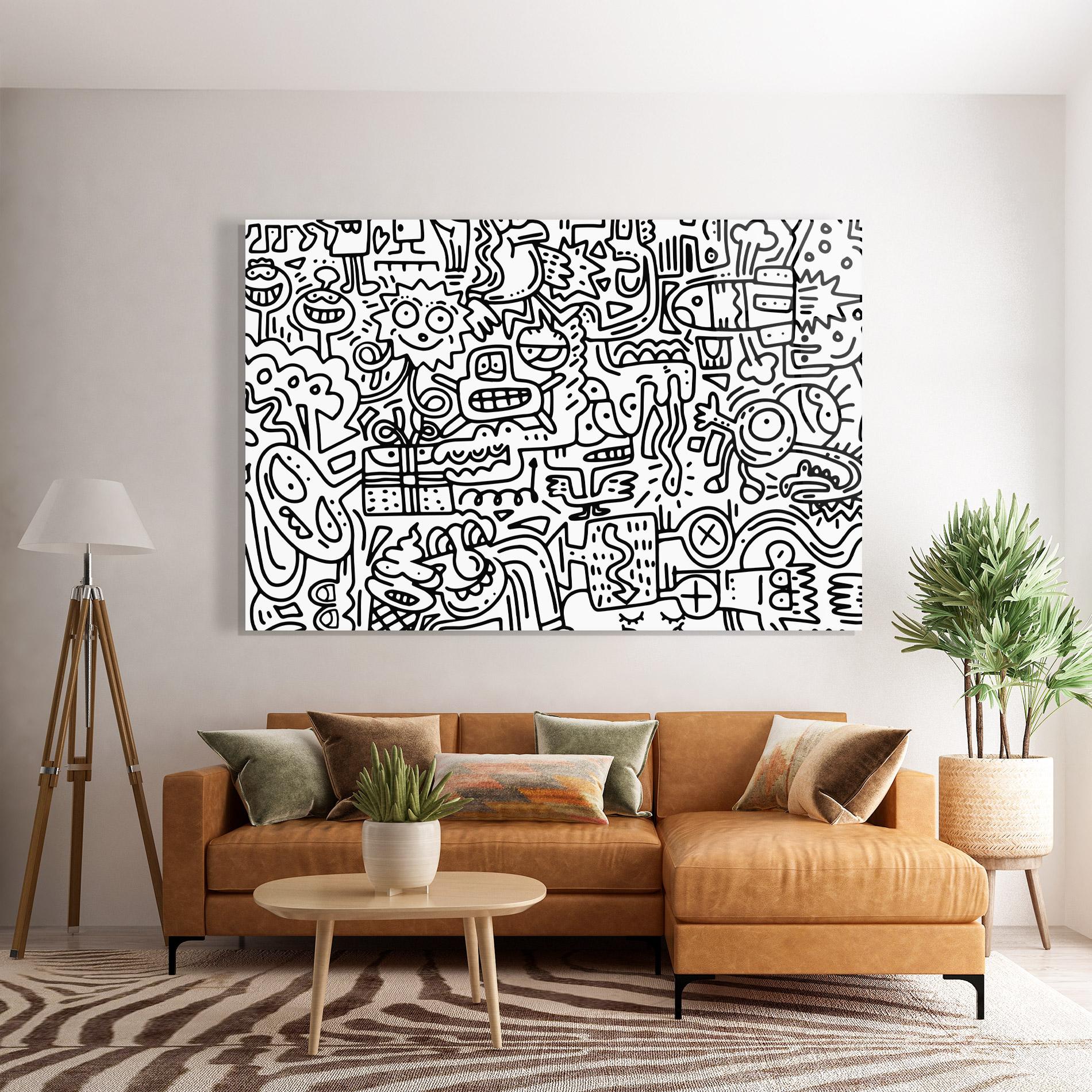 Tablou Sticla Doodle Black Line mockup 7