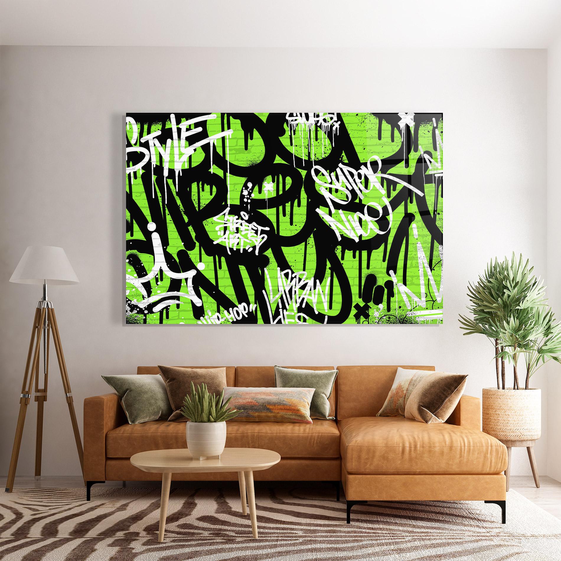 Tablou Sticla Graffiti Green Style mockup 7