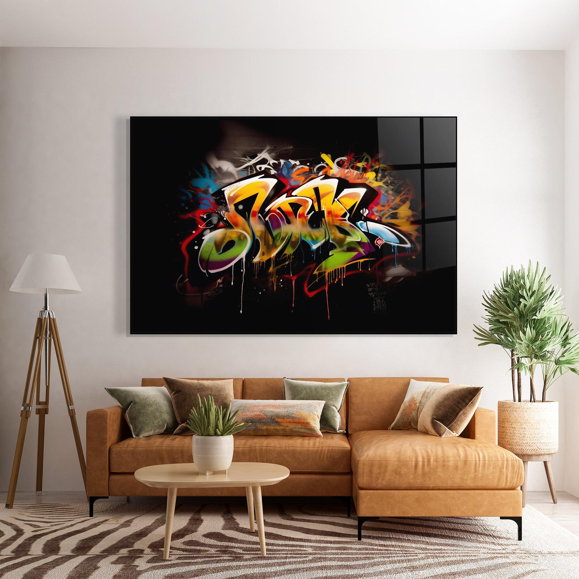 Tablou Sticla Graffiti Style Wall mockup 7