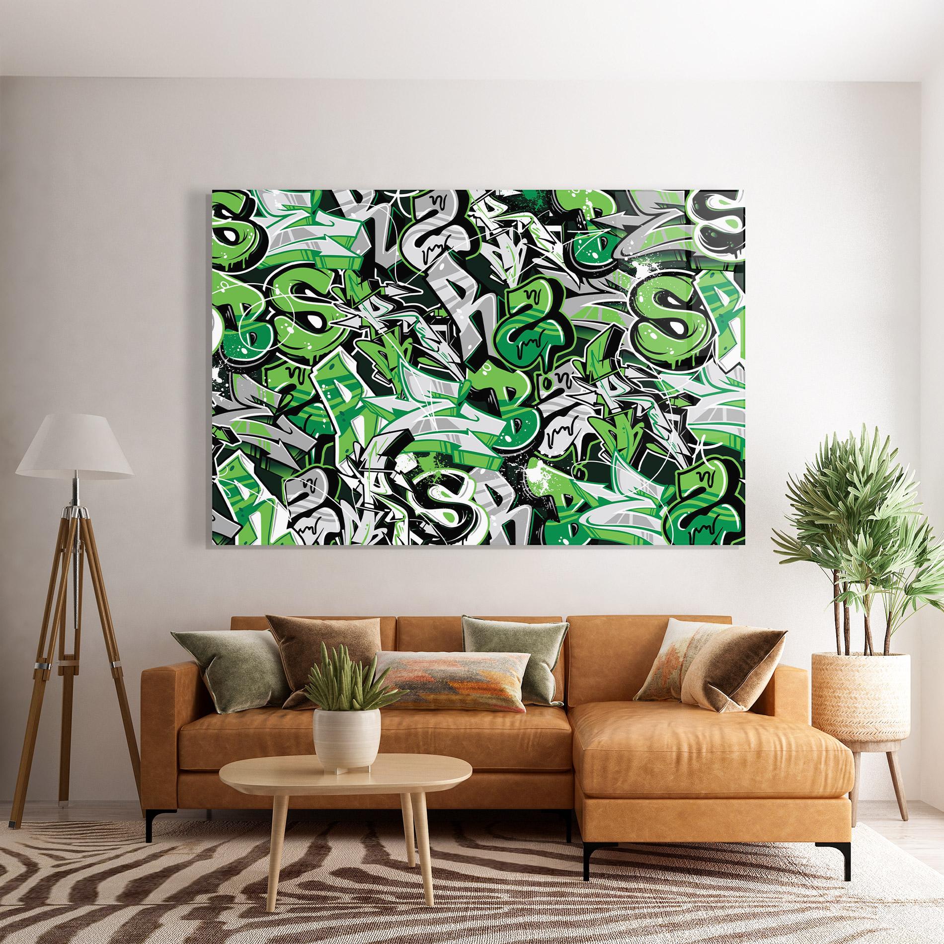 Tablou Sticla Green Graffiti Letters mockup 7