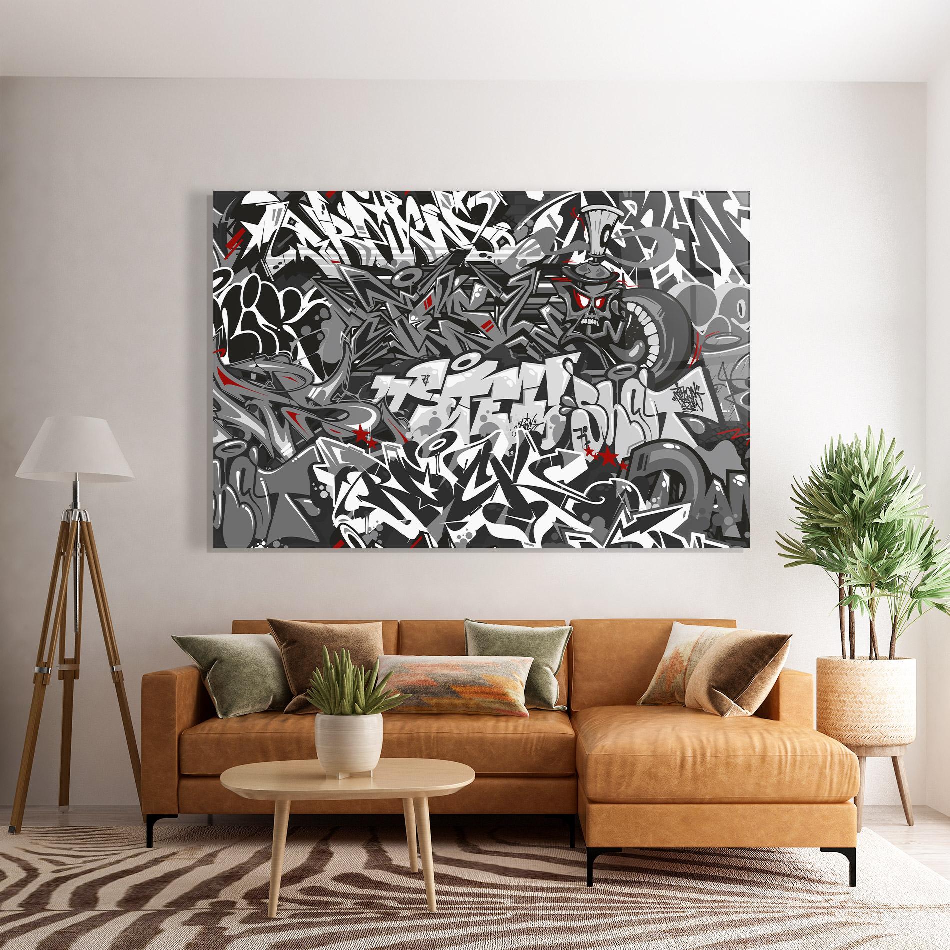 Tablou Sticla Skull Graffiti mockup 7