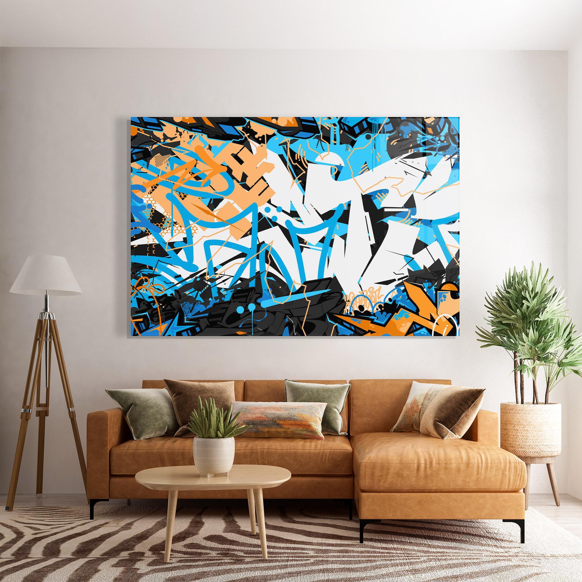 Tablou Sticla White Orange Graffiti mockup 7
