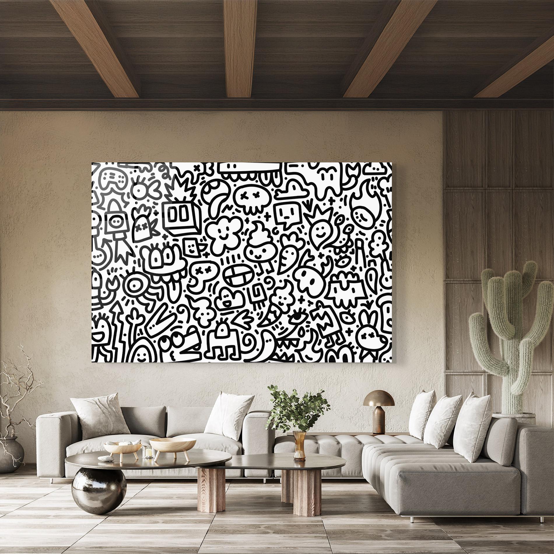 Tablou Sticla Black Line Doodle mockup 8