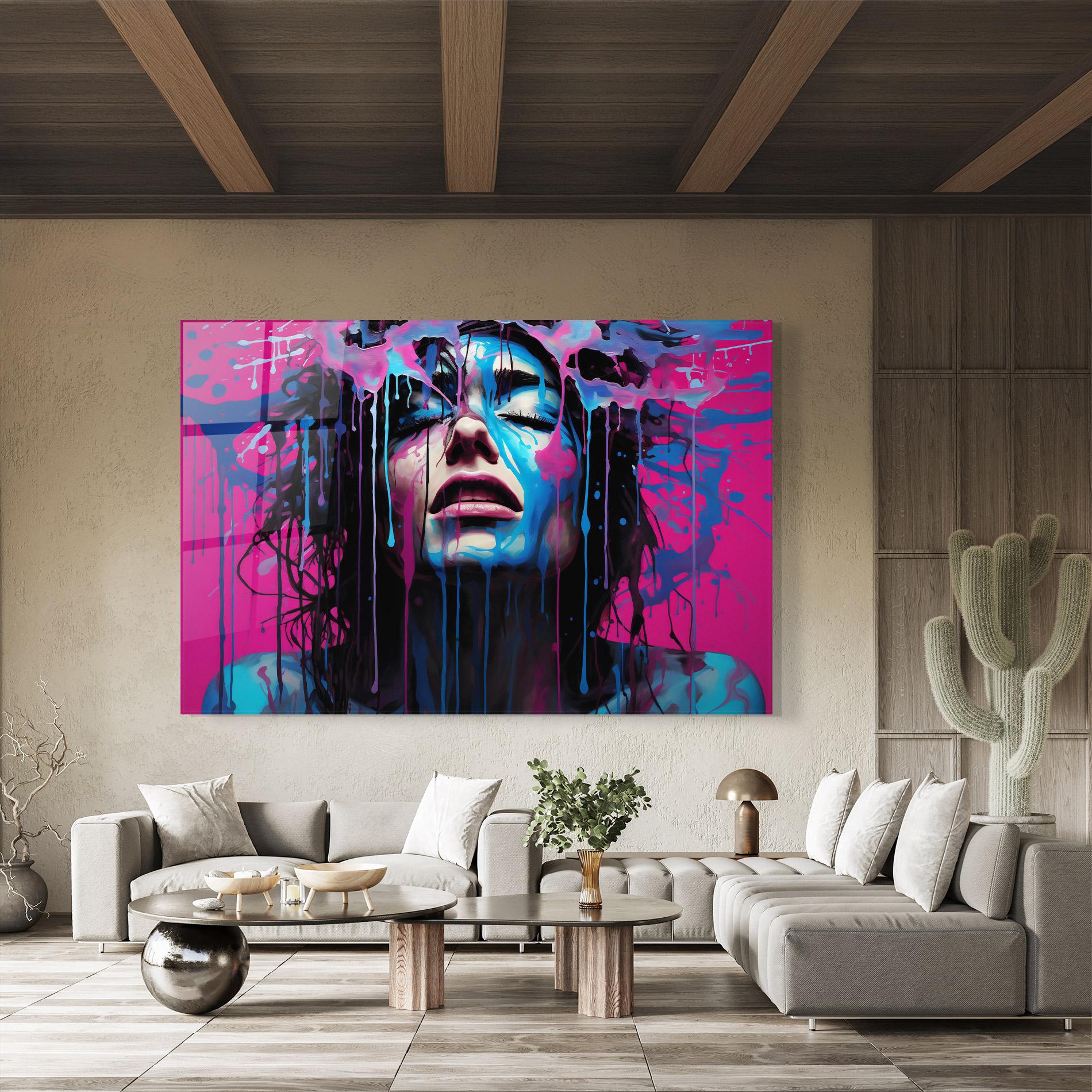 Tablou Sticla Blue Pink Woman mockup 8