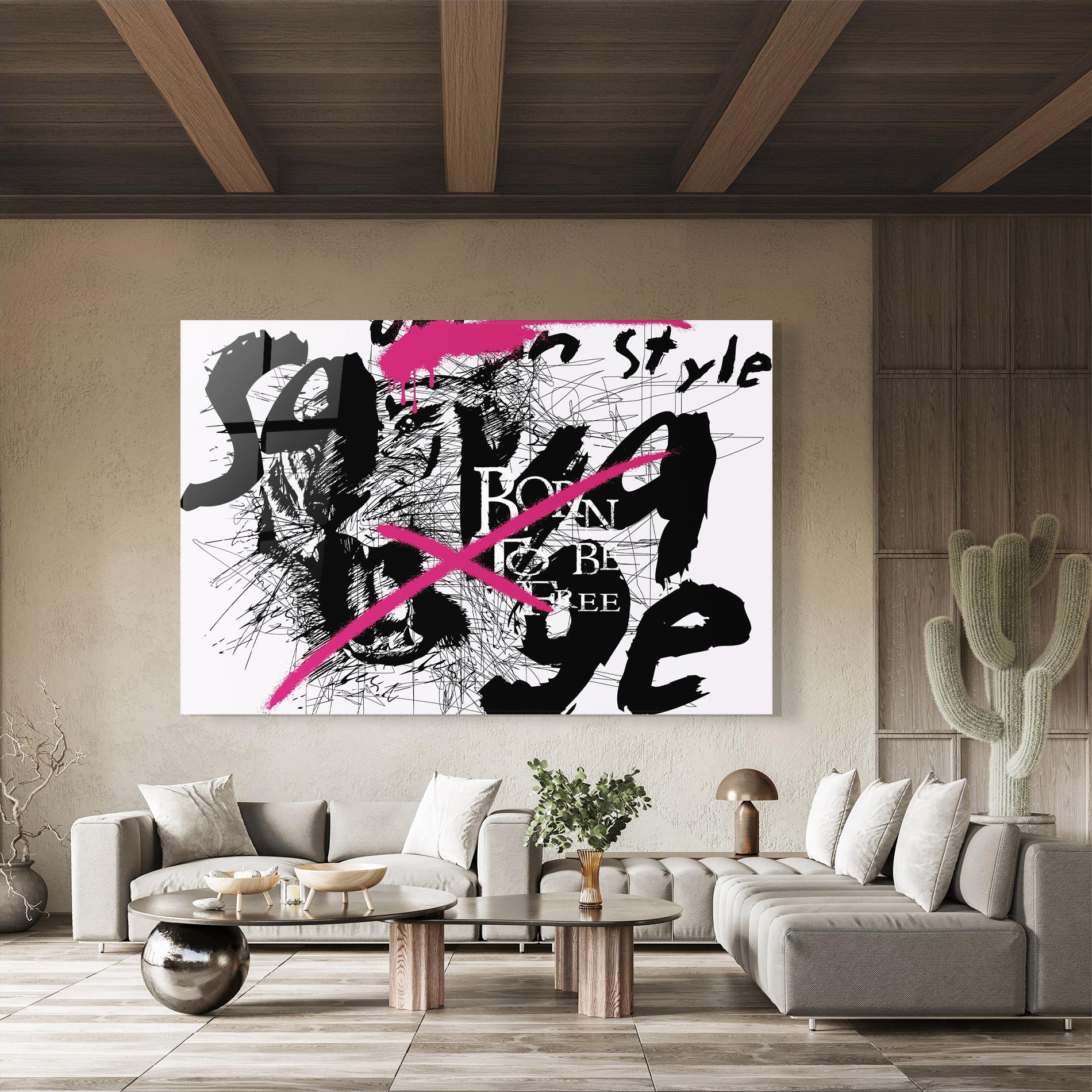 Tablou Sticla Born Free Graffiti mockup 8