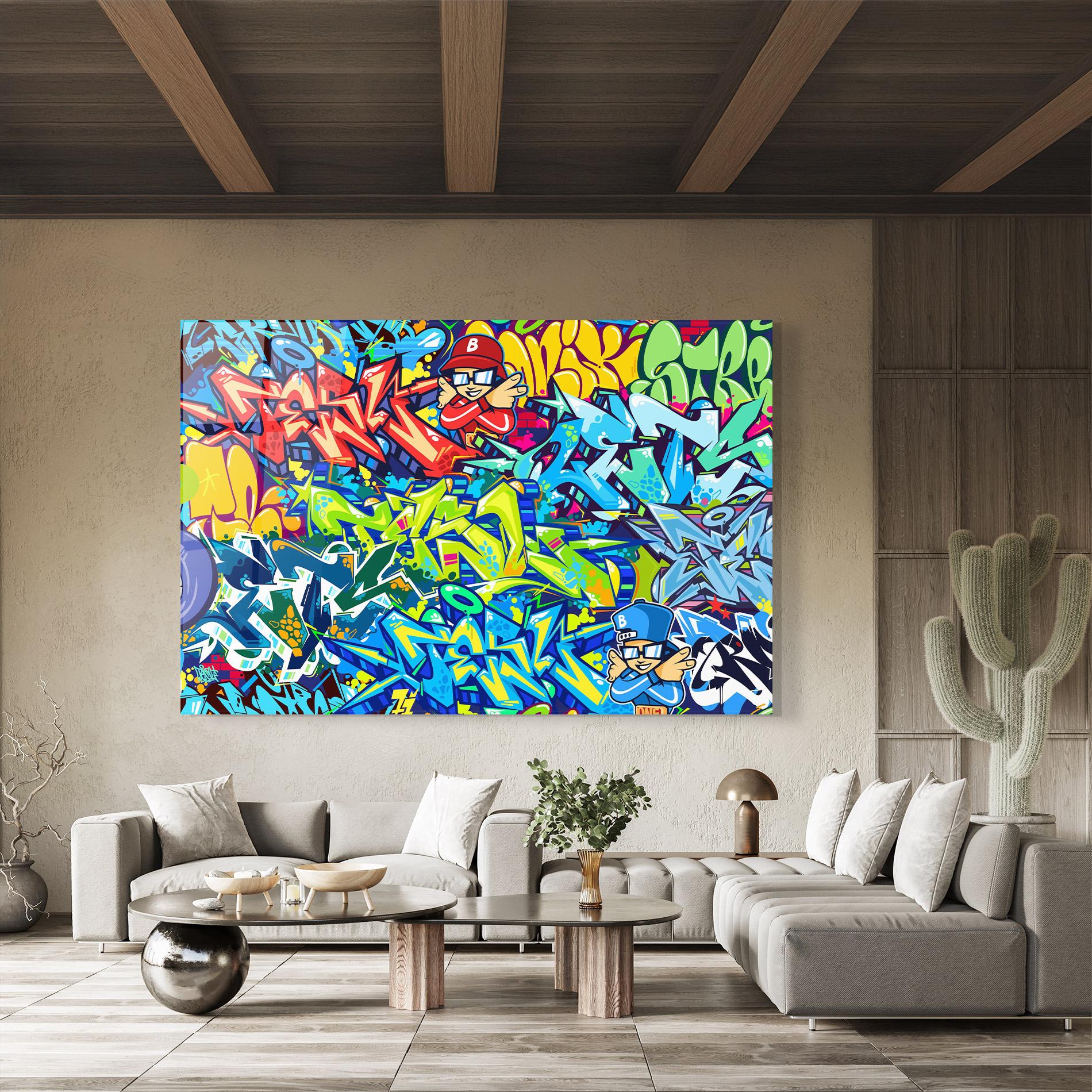 Tablou Sticla Colorful Graffiti mockup 8