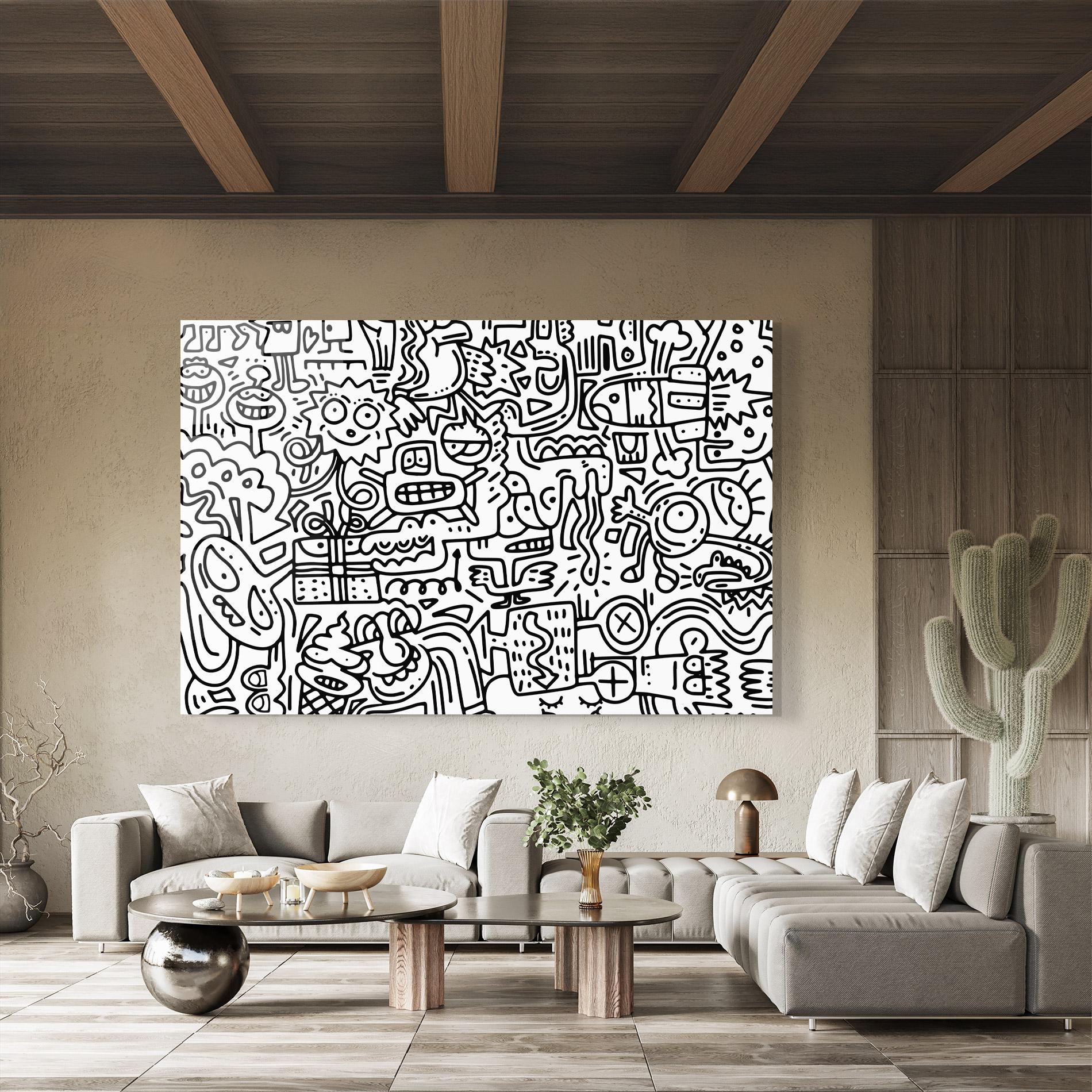 Tablou Sticla Doodle Black Line mockup 8