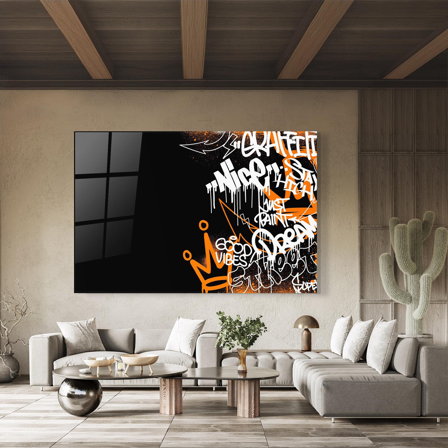 Tablou Sticla Good Vibes Graffiti mockup 8