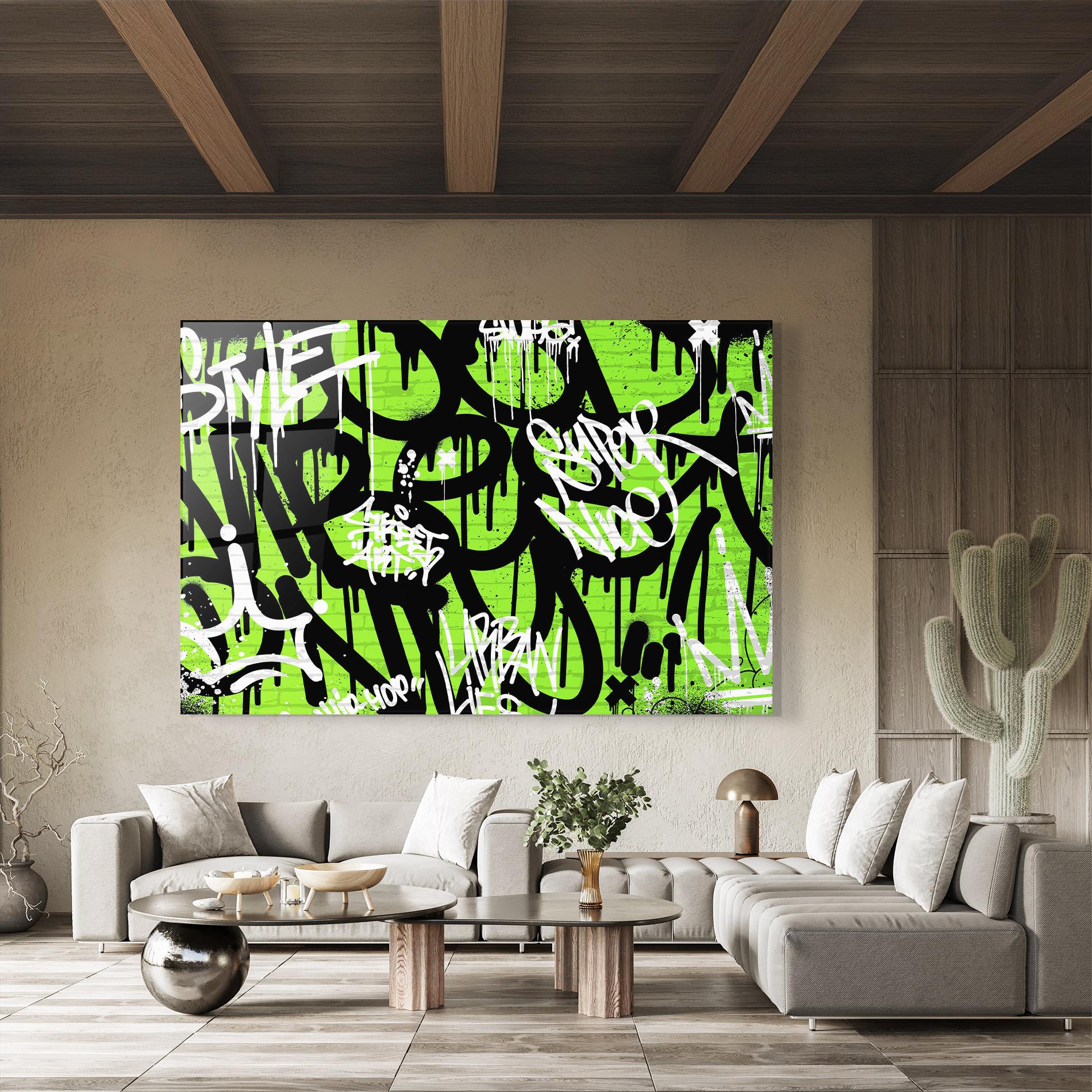 Tablou Sticla Graffiti Green Style mockup 8