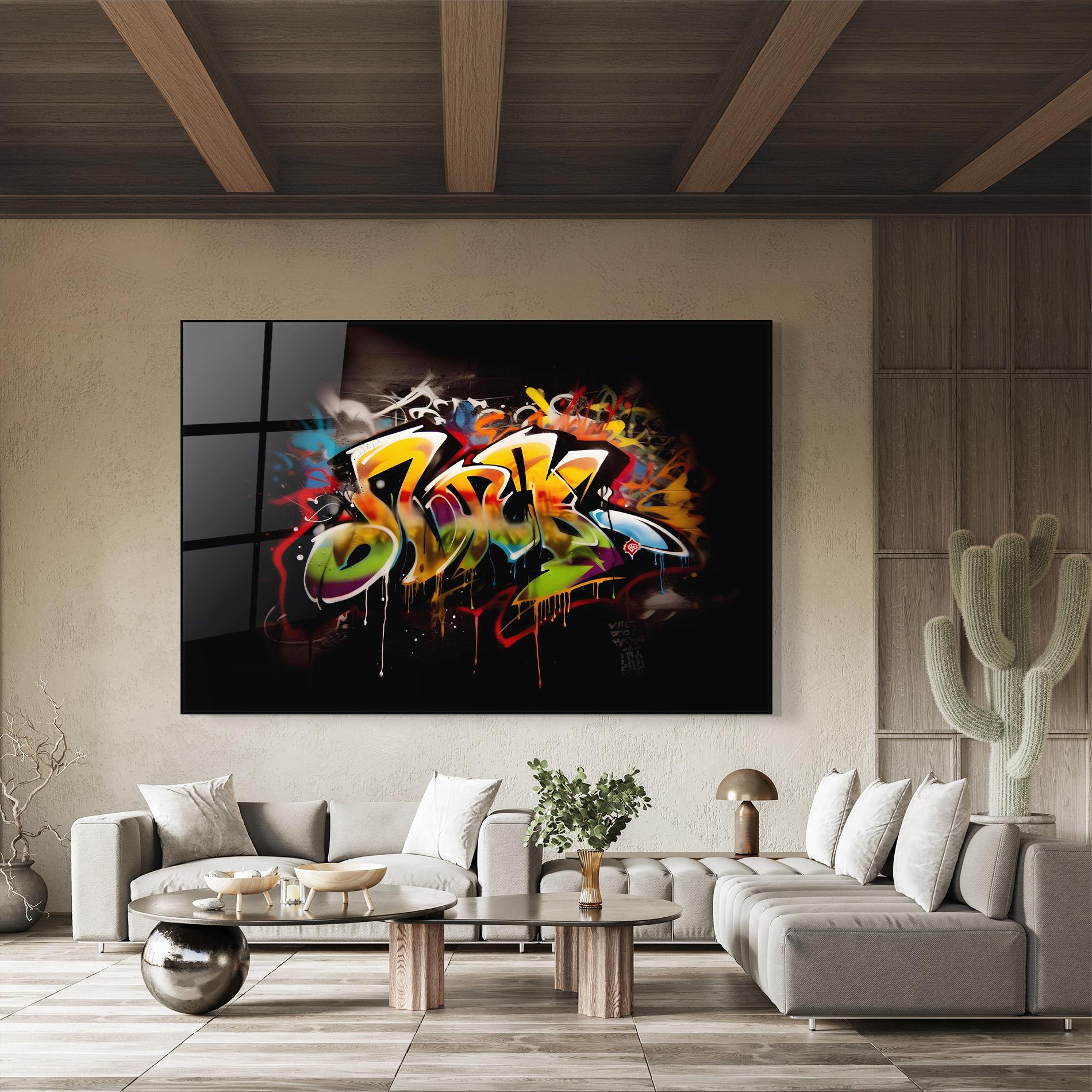 Tablou Sticla Graffiti Style Wall mockup 8