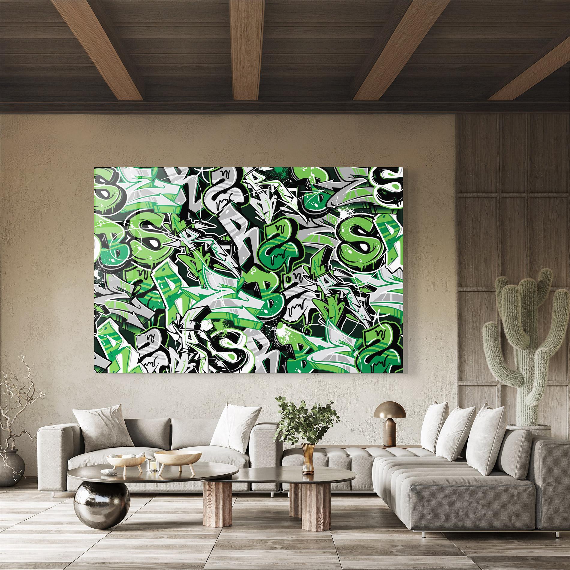 Tablou Sticla Green Graffiti Letters mockup 8