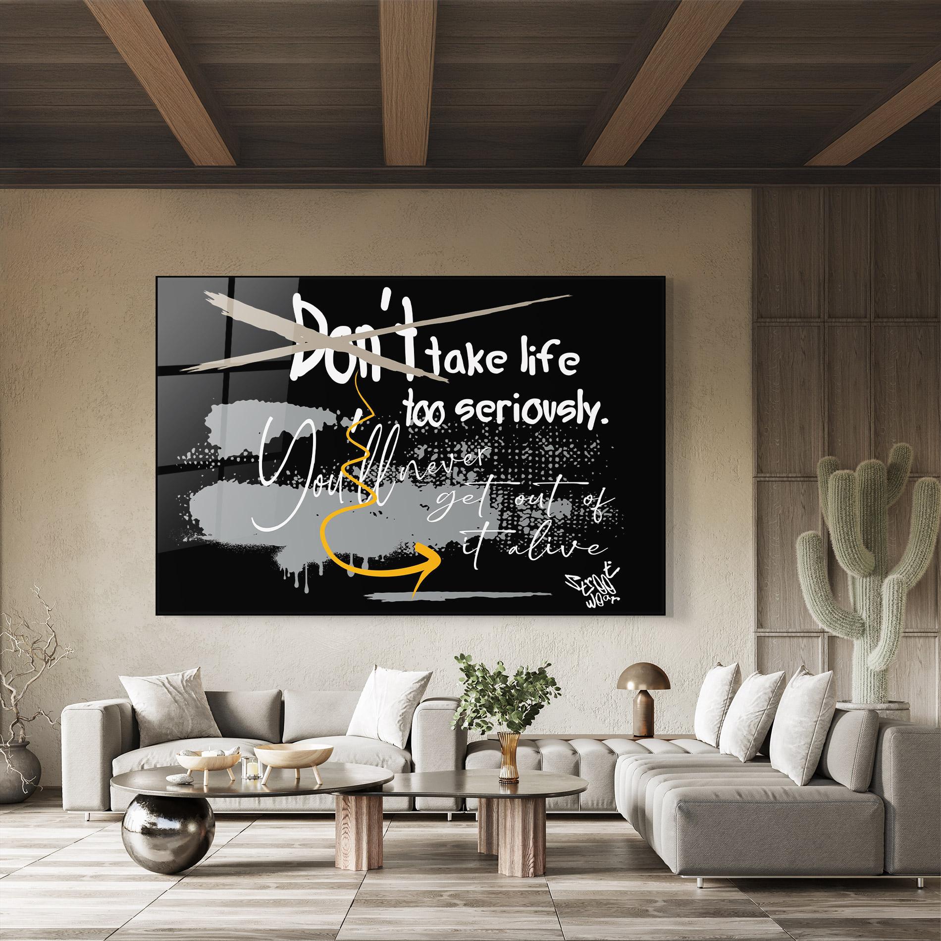 Tablou Sticla Grey Orange Graffiti mockup 8