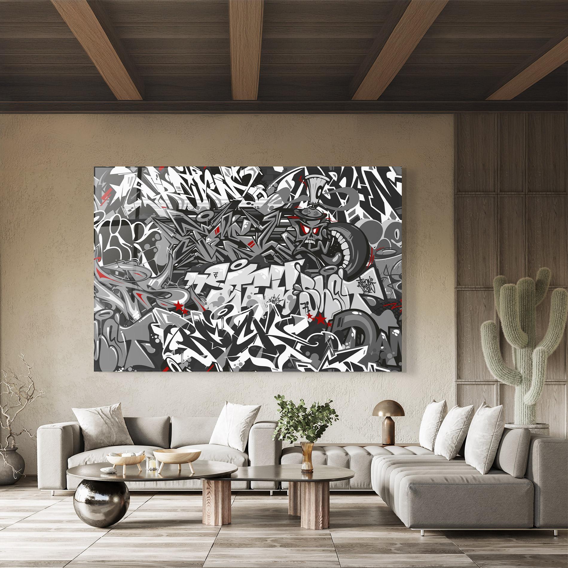 Tablou Sticla Skull Graffiti mockup 8