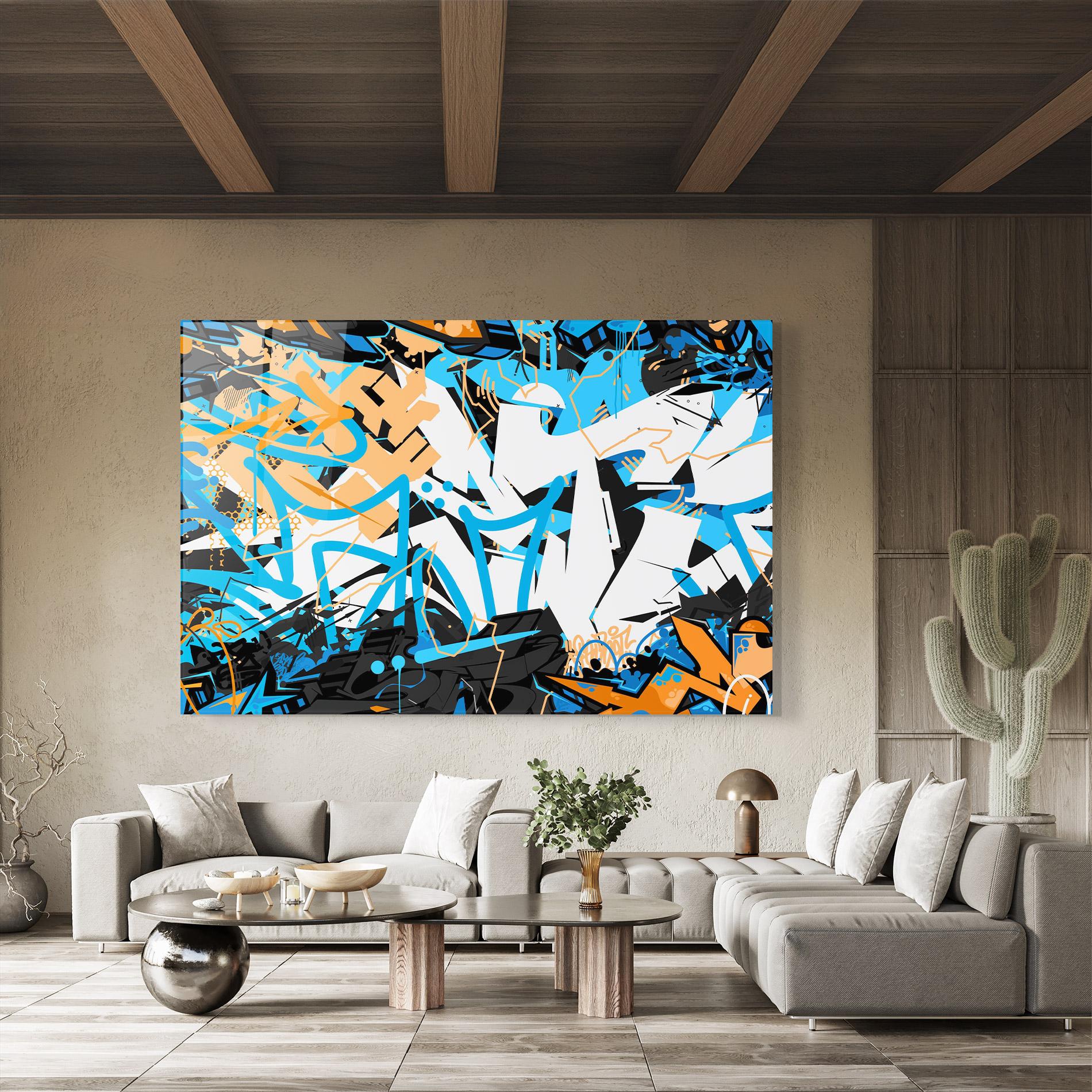 Tablou Sticla White Orange Graffiti mockup 8