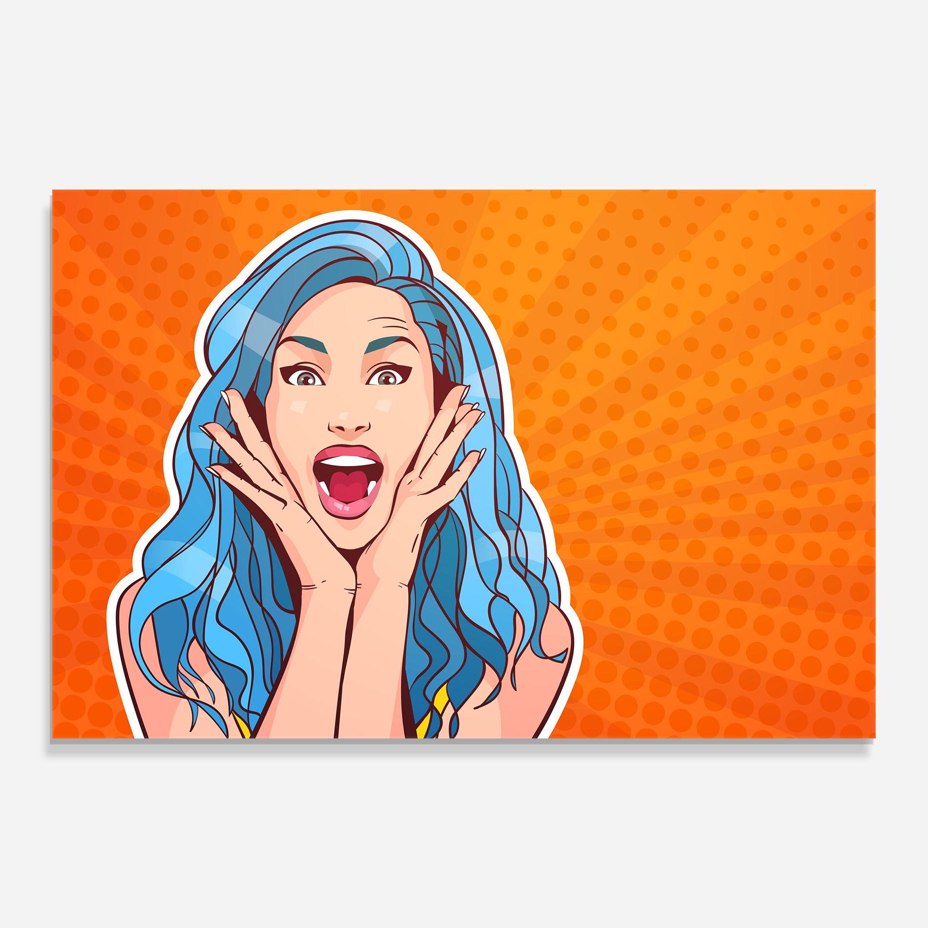 Tablou Sticla Blue Hair Surprised mockup 0